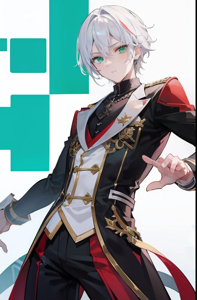 Den-O pose, wallpaper, 1boy, white hair. green eye, title,