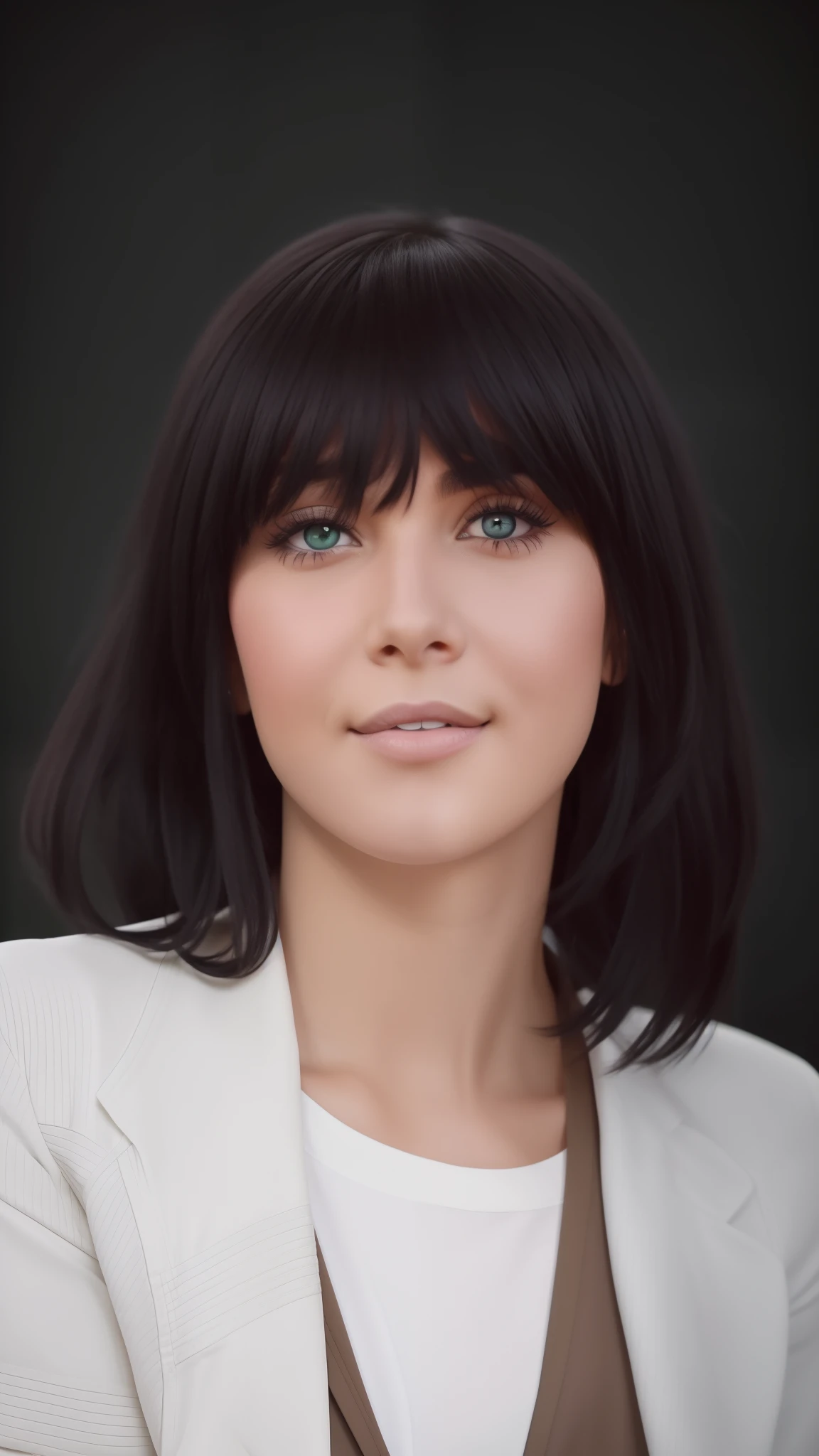 1 woman.40 years old,with short black hair,with a black dress