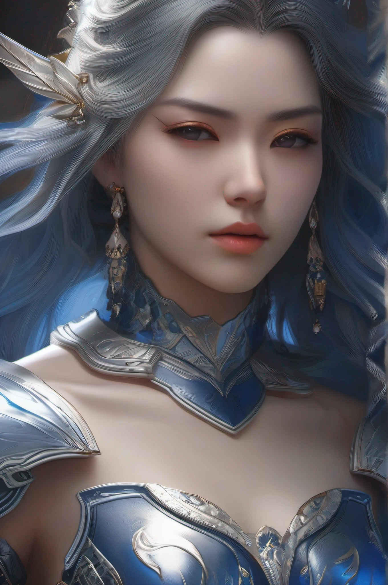 a close up of a woman in a silver and blue dress, chengwei pan on artstation, by Yang J, detailed fantasy art, stunning character art, fanart best artstation, epic exquisite character art, beautiful armor, extremely detailed artgerm, detailed digital anime art, artgerm on artstation pixiv, armor girl