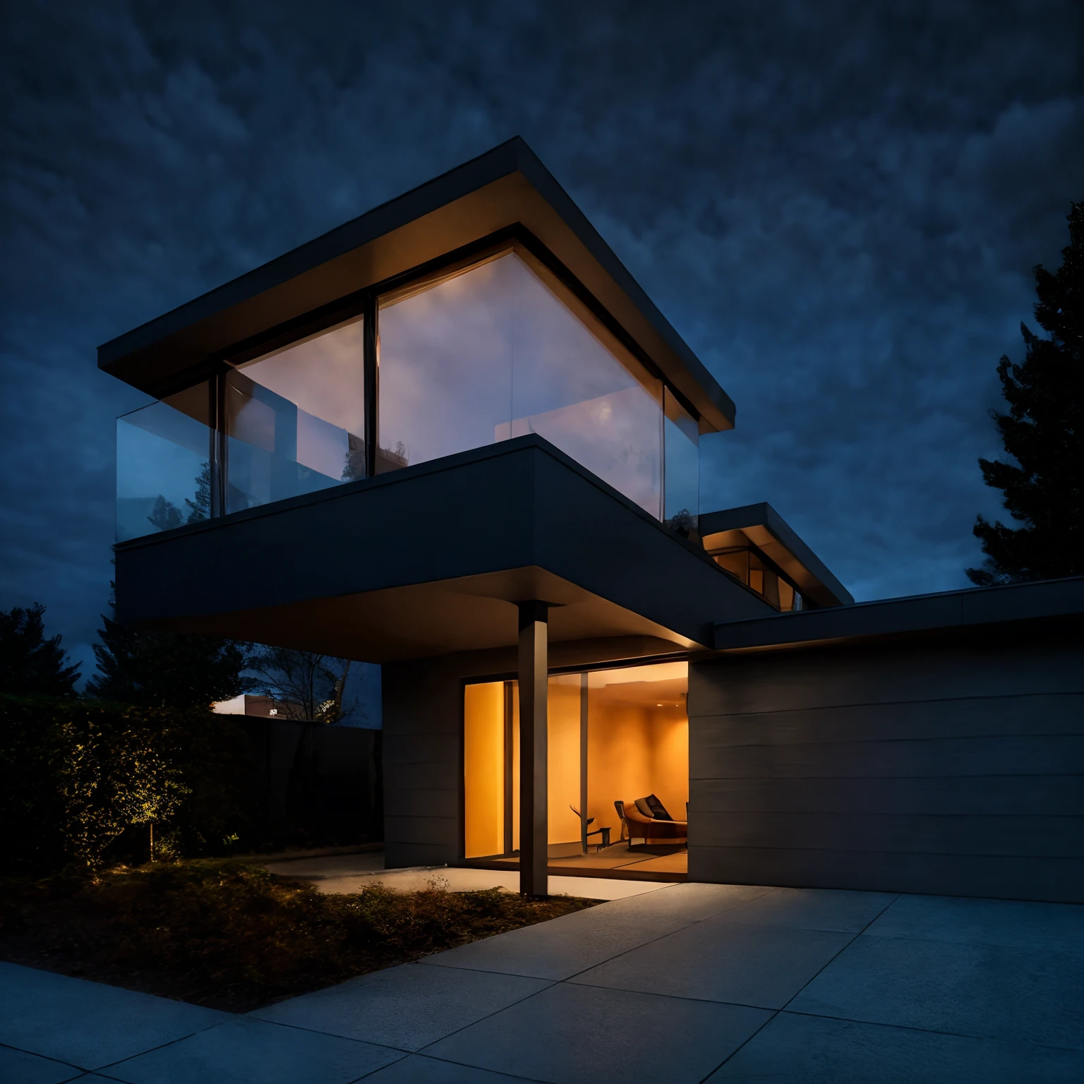 Aperture: f/8 - f/16,focal length: 35mm, low distortion, perpestive, modern architecture, ultra realistic, raw photo, sharp focus, tree background, sunlight, glasses window, tile wall,, masterpiece,ultra realistic,32k,extremely detailed CG unity 8k wallpaper, best quality, dark sky, dark night, dark theme,