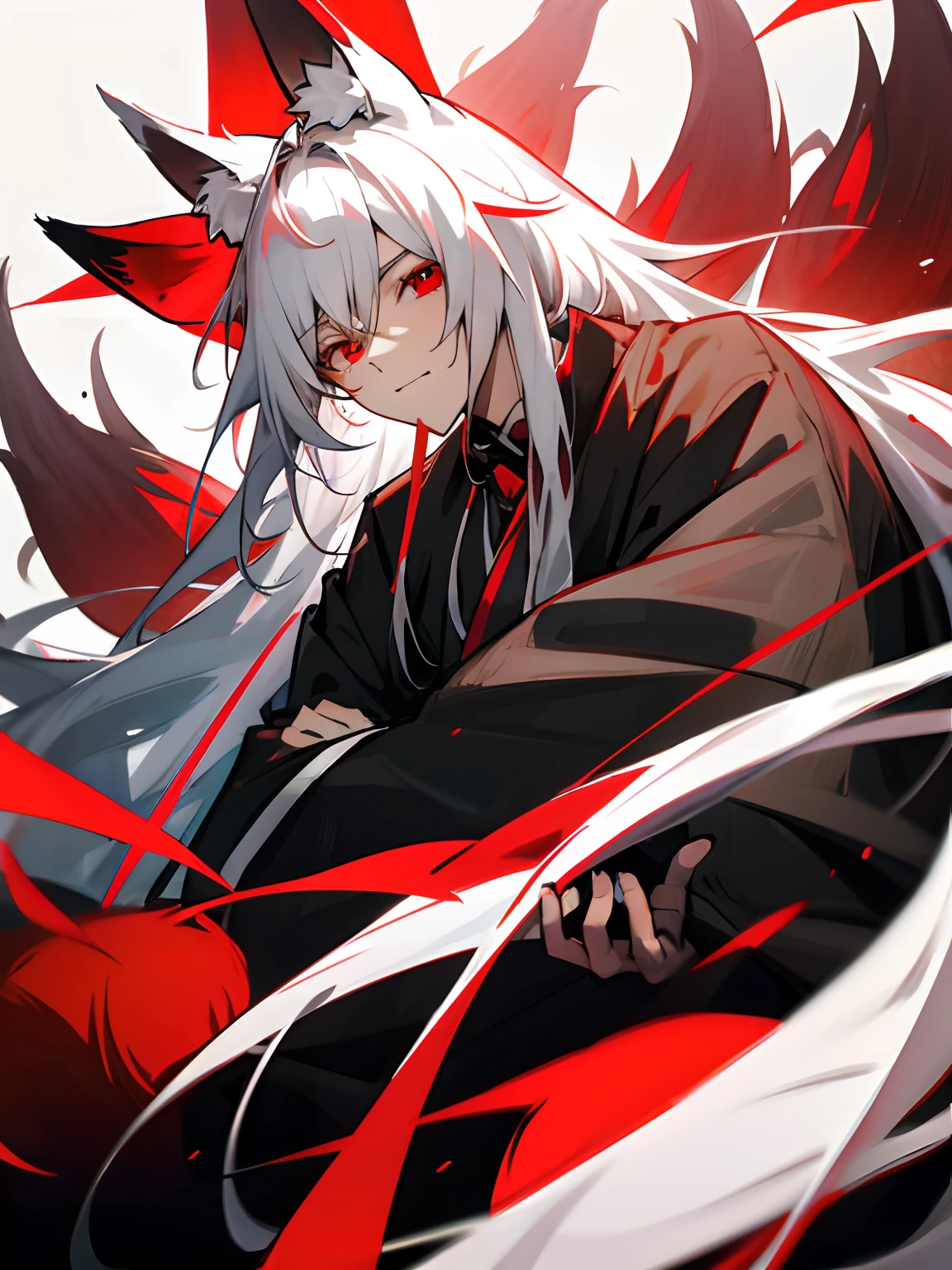 Mononoke hime with black wolves in a dark forest