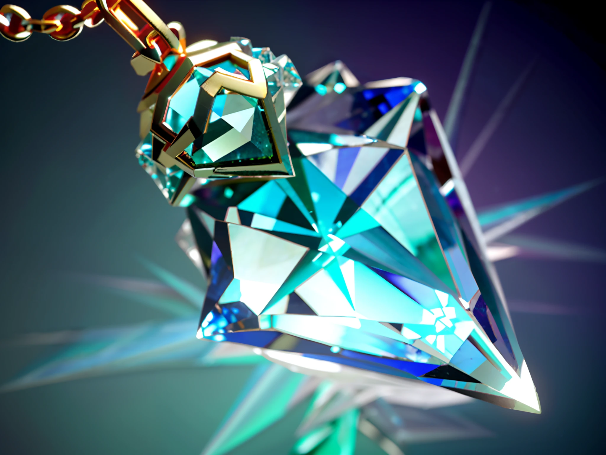 Close-up of diamond with chain, ashes crystal, Crystal Shard,   ethereal essence, vignettes, made of crystalized synapse