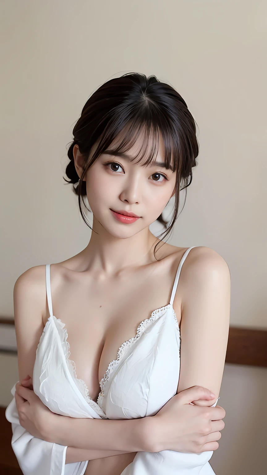 tmasterpiece、top-quality、超A high resolution、high detail portrait、(photographrealistic:1.4)、1 girl wearing a white kimono in、White skin of the、Squatted、wide open thighs,from below、looki at viewer、young 、spotless、Cute Baby Turtle、ty black hair、Bob_cut、long whitr hair、Big breasts,((fullnude)),(dripping wet body),(portrait of japanese famous actress)、(A smile、blissful、joy、jolly、Keep one's mouth shut)、(Hold your breasts between your arms,Pull the breasts closer)、Great detailed eyes、((Oriental background))、((Long neck、By bangs、By bangs、Clean face、gaze staring at the camera、eyeslashes、largeeyes、Distinct double eyelids、glowy skin、clean skin quality、Gloss on lips)),(((Bigchest)))