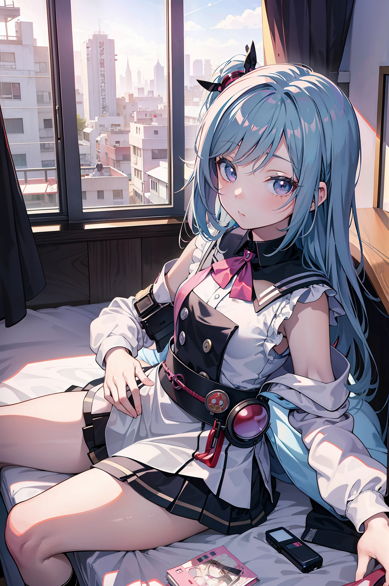 Anime - style image of woman sitting on bed in room, loli in dress, surreal schoolgirl, seductive anime girl, surreal schoolgirl, small curve loli, cute girl anime visual, cute anime girl, young anime girl, realistic schoolgirl, fine details. Girls Frontline