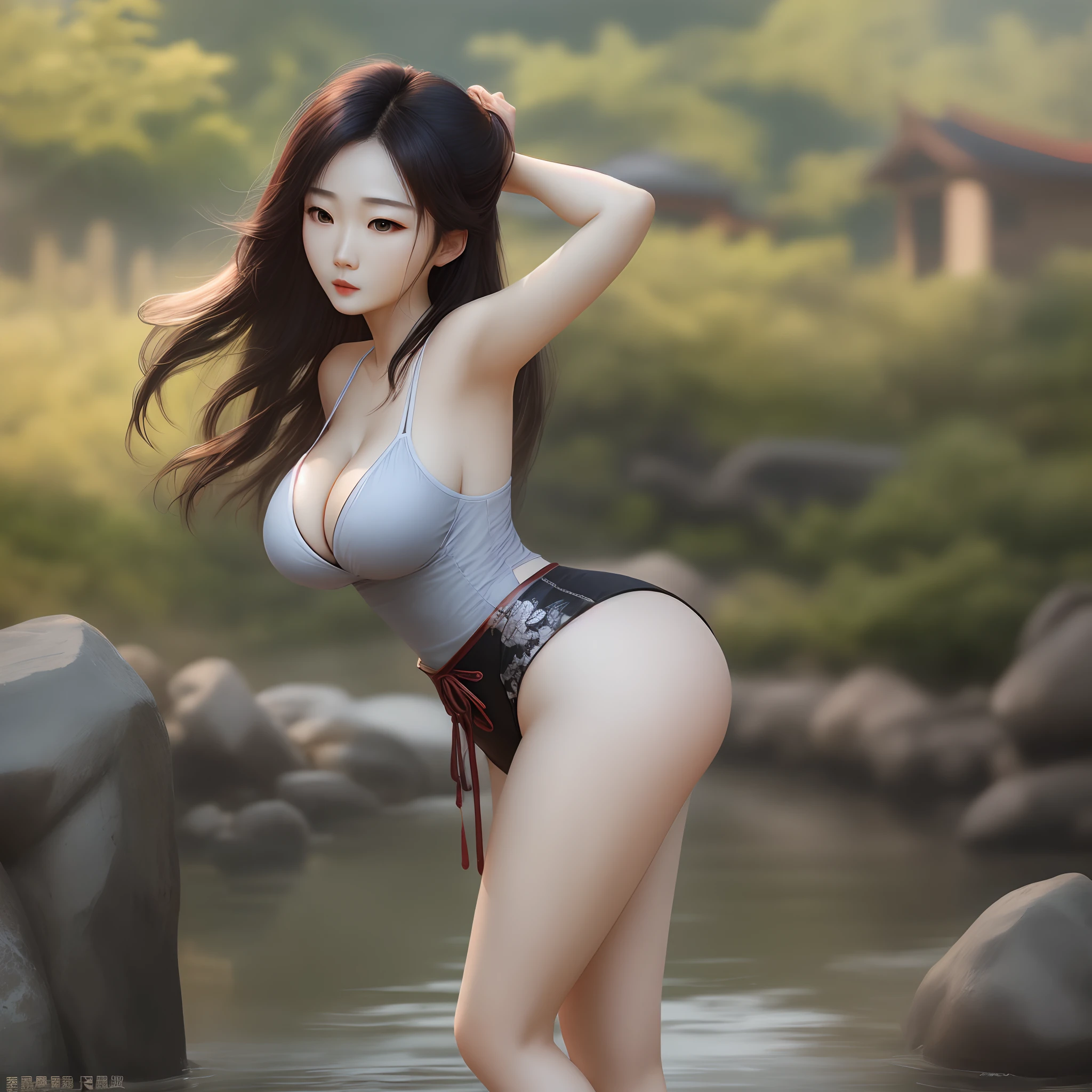 Long legs,cleavage,Butt up,big breasts thin waist,Long flowing hair,Liu Yifei,比基尼