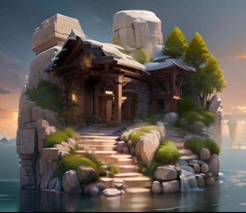 landscape with stone,(extremely detailed CG unity 8k wallpaper), most beautiful artwork in the world,professional majestic oil painting,intricate, High Detail, Sharp focus, romatic, photorealistic painting art