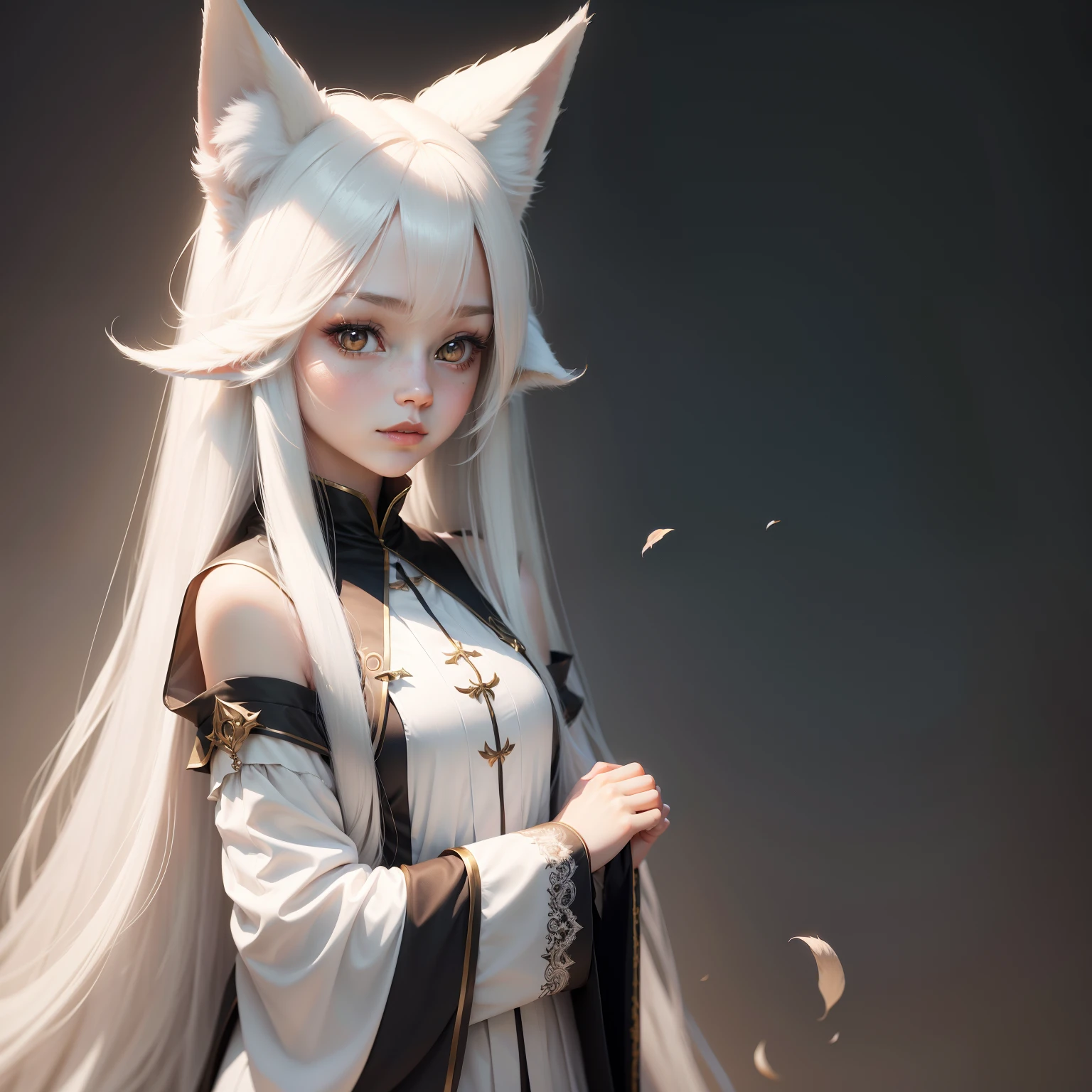 girl fox,long white hair,Hair with fox ears I