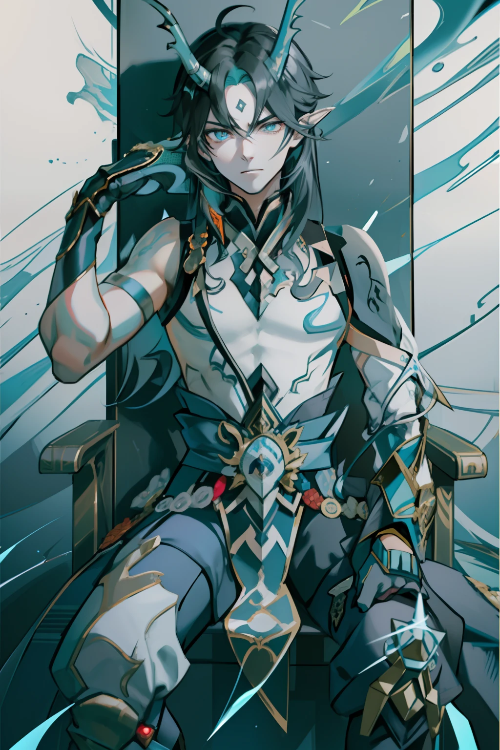 An old Chinese man，（Long beard），（sitting cross-legged），Black shoulder armor，（Whole-body proportions），style of anime，（Male Taoist），（Whole-body proportions）The proportions are correct，Face details，（glowing light eyes），Grim expression，High ponytail hairstyle，Neck details，black hair on shoulders，long white robe，black and purple robe，clothes details，surrender，longer sleeves，Game quality，sword fight，Light and shadow tracking，Ray traching，Detailed luminescence，cg render，hair detail，（Long white hair），blue colored eyes，Handsome，Handsome，（Middle age），Clothing is complicated，Perfectcomposition，Refinement，high high quality，More detailed，A lot of detail，The background is complex，a sense of atmosphere，solid black background，high high quality