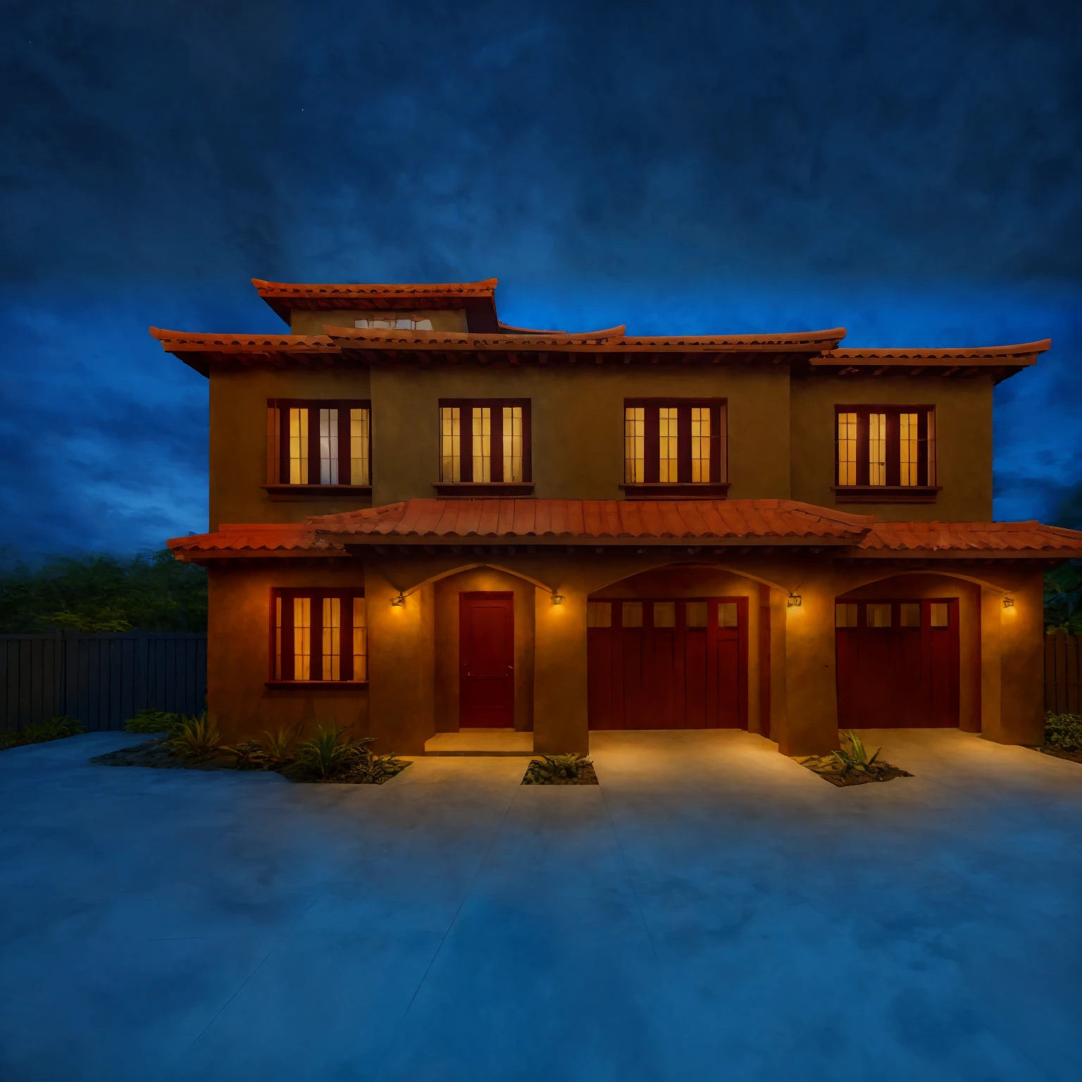 2 story townhouse, traditional style house, 
ultra realistic, masterpiece, hight quality, best quality, raw photo, dark night, dark theme,