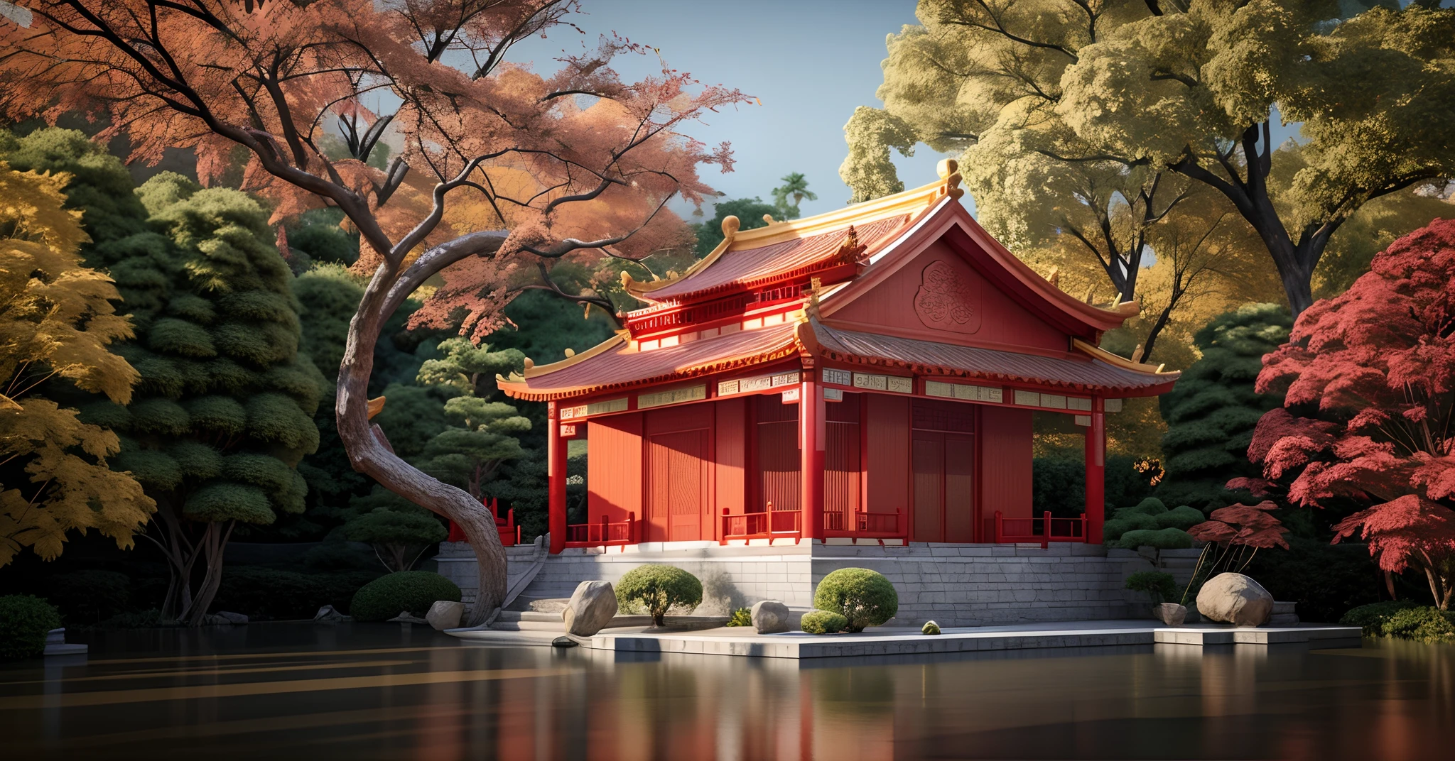 arafed image of a chinese style building with a red roof, 3 d vray render, render in vray, render vray, cg render, cg rendering, high detail render, vray render, render 3 d, vray rendered, very detailed render, 3d finalrender, 3 d finalrender, 3d final render, high detail 3 d render