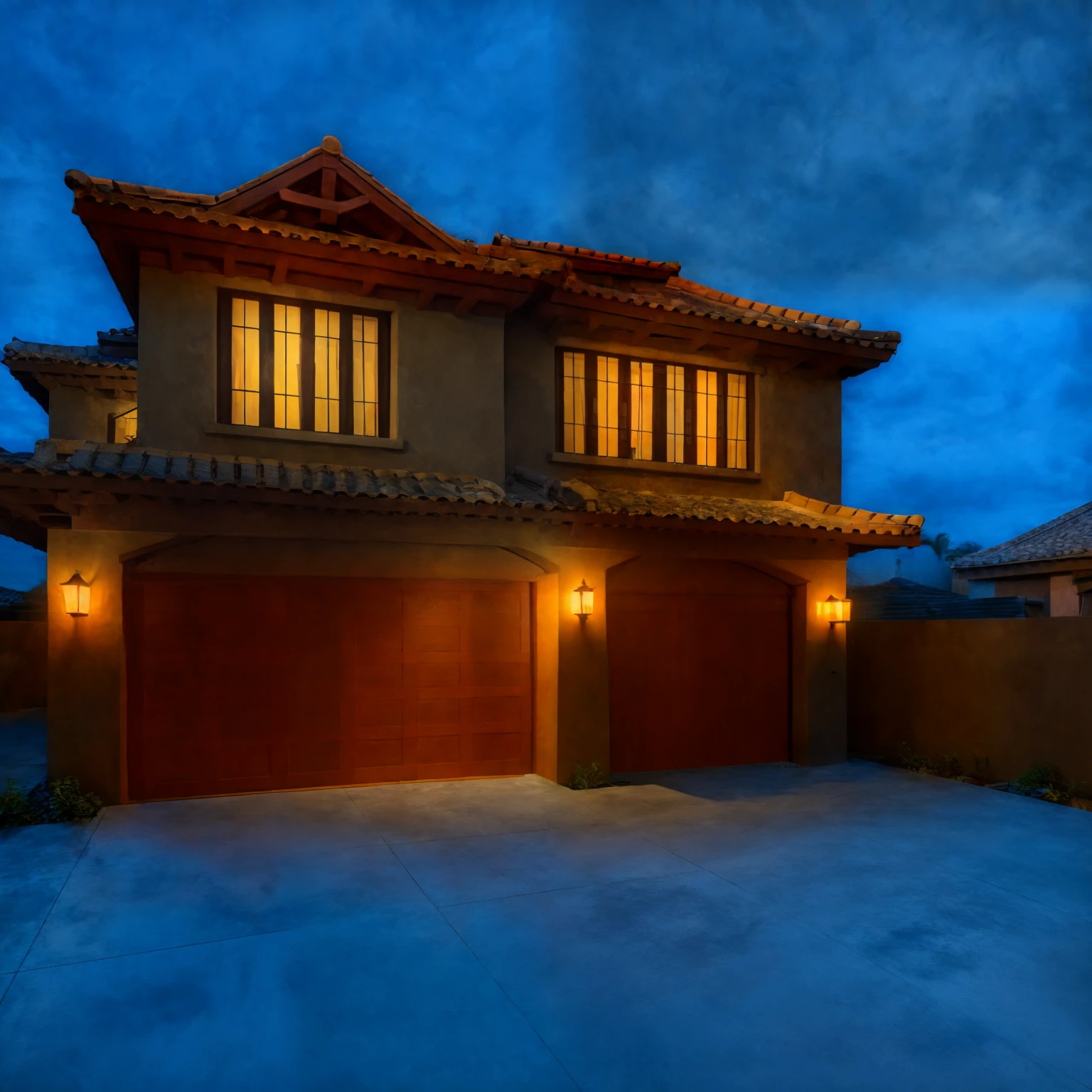 2 story townhouse, traditional style house, 
ultra realistic, masterpiece, hight quality, best quality, raw photo, dark night, dark theme,