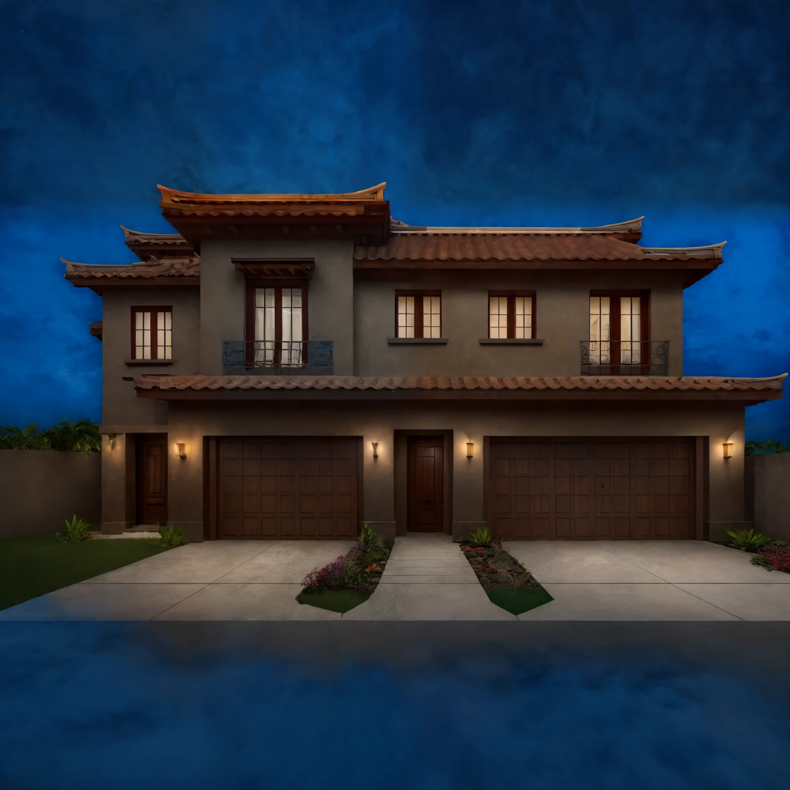 2 story townhouse, traditional style house, 
ultra realistic, masterpiece, hight quality, best quality, raw photo, dark night, dark theme,