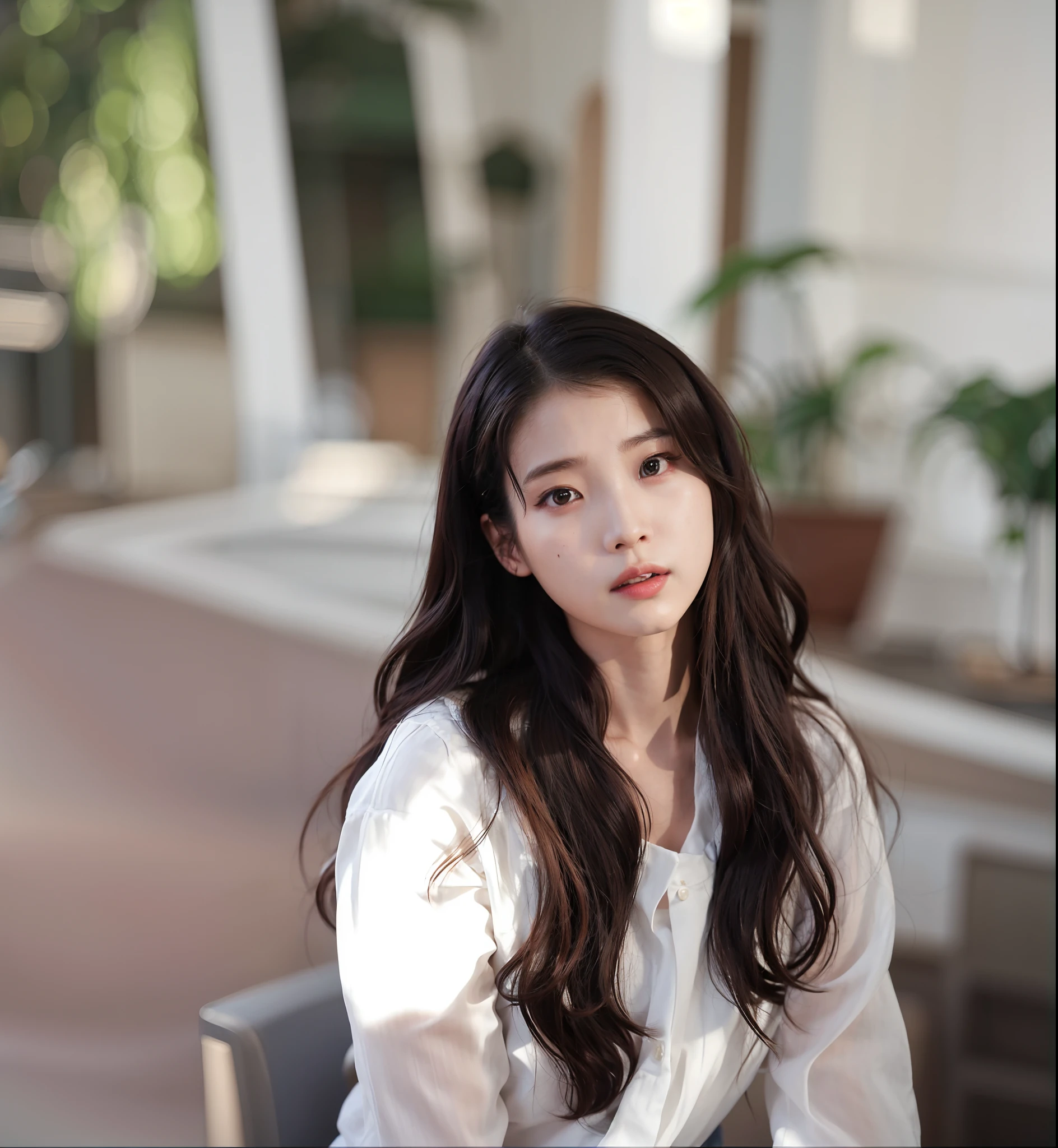 araffe woman with long hair and a white shirt posing for a picture, ulzzangs, With long hair, xintong chen, Beautiful young Korean woman, Asian girl with long hair, Korean girl, personal profile picture, beautiful Korean women, headshot profile picture, A young Asian woman, young cute wan asian face, young lovely Korean faces, portait photo profile picture