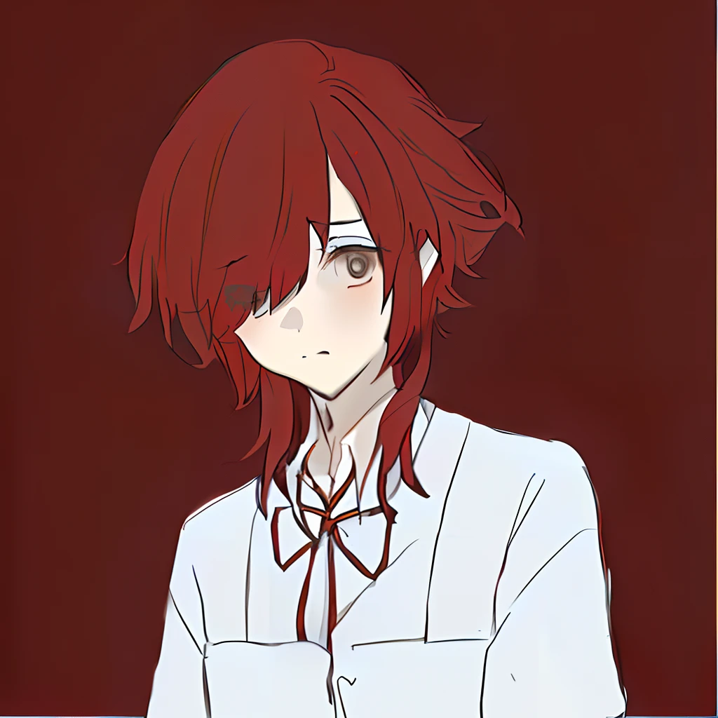 Anime boy with red hair and white shirt bow tie