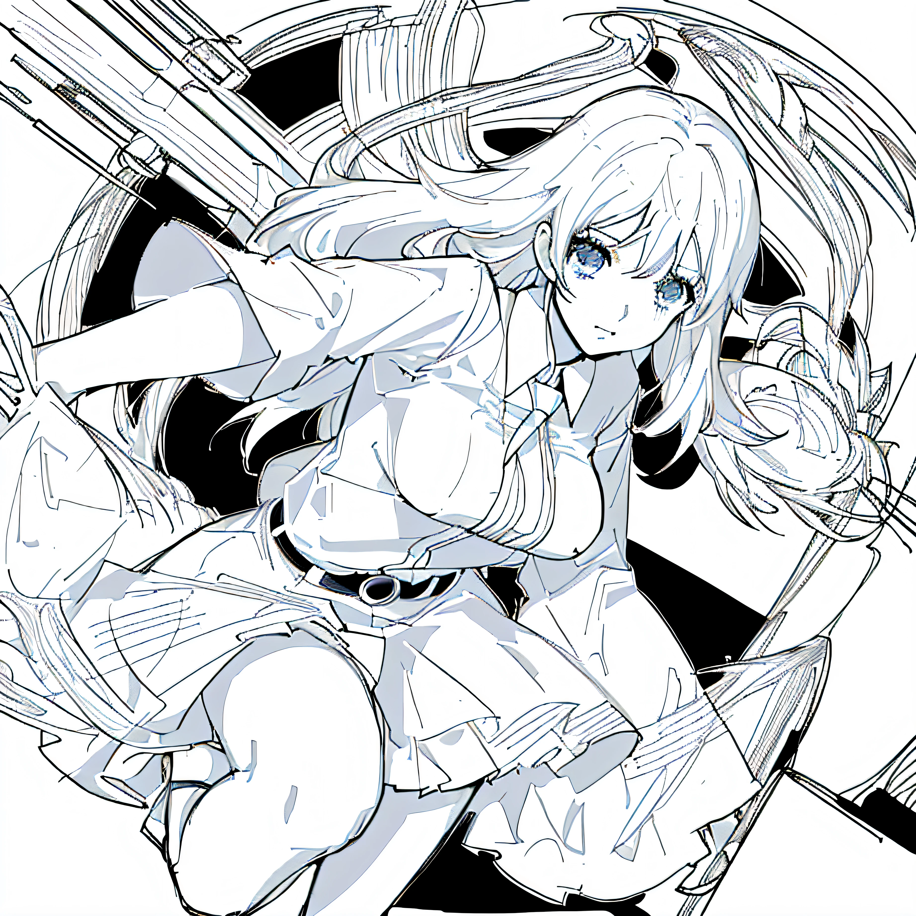 Anime girl looking out the window at the cityscape, anime city lineart, detailed manga style, Manhwa Style, clean anime outlines, Manhwa Style, pencil and ink manga, comic artstyle, hyper detailed manga drawing, black and white manga style, comic drawing, perfect lineart, Manga illustration, intricate manga drawing, black and white manga panel