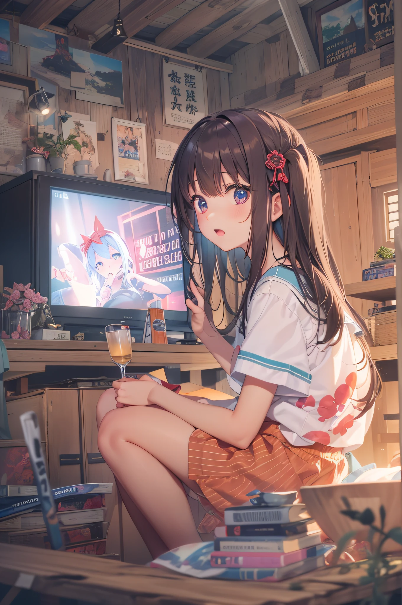 Girl watching TV、summer vacation、Secret base