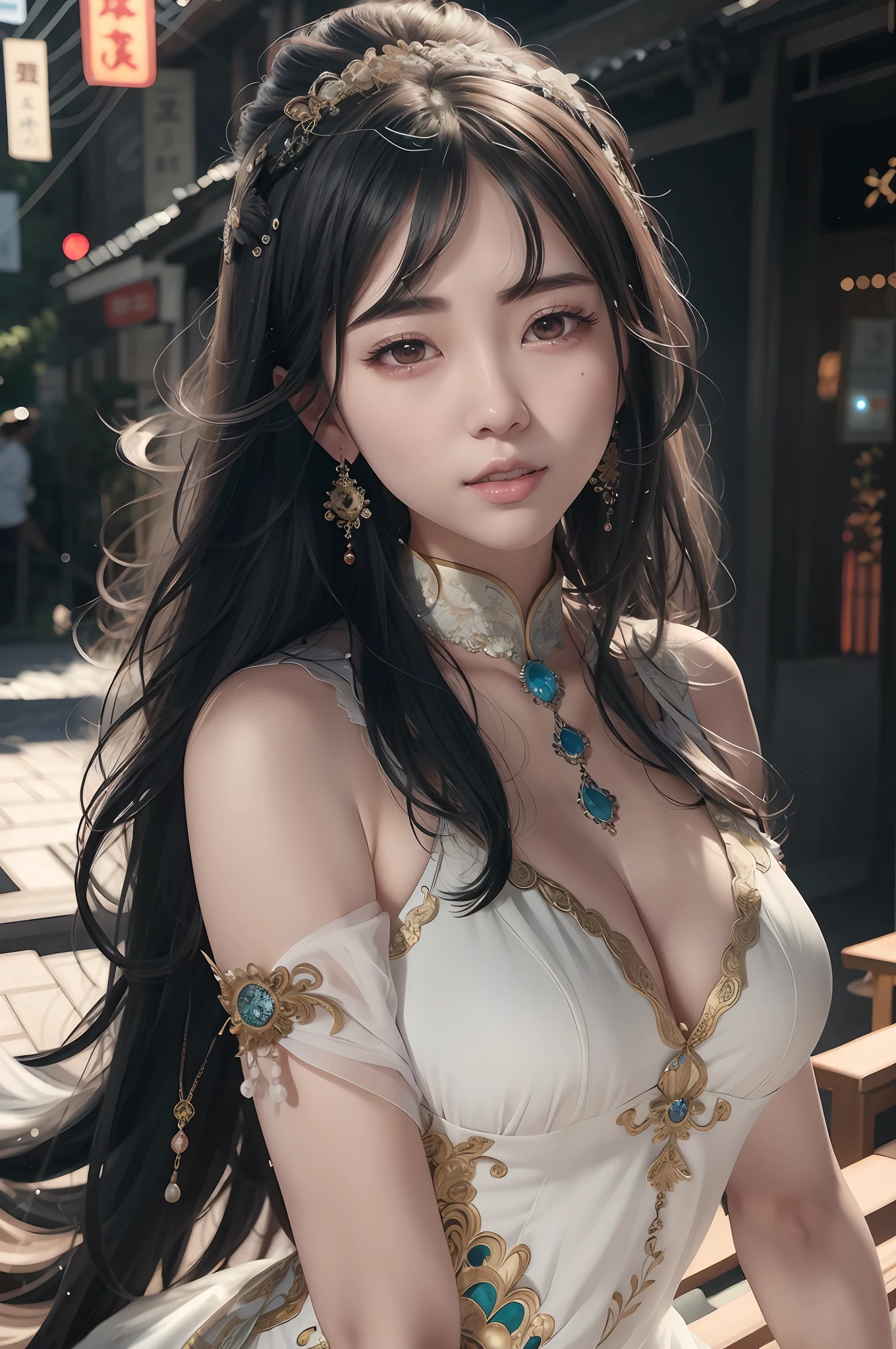 araffe asian woman in white dress posing for a picture, Guviz-style artwork, chengwei pan on artstation, Cinematic. author：Leng Jun, Guviz, WLOP and Sakimichan, 8K Artgerm bokeh, wlop and ross thran, a beautiful fantasy empress