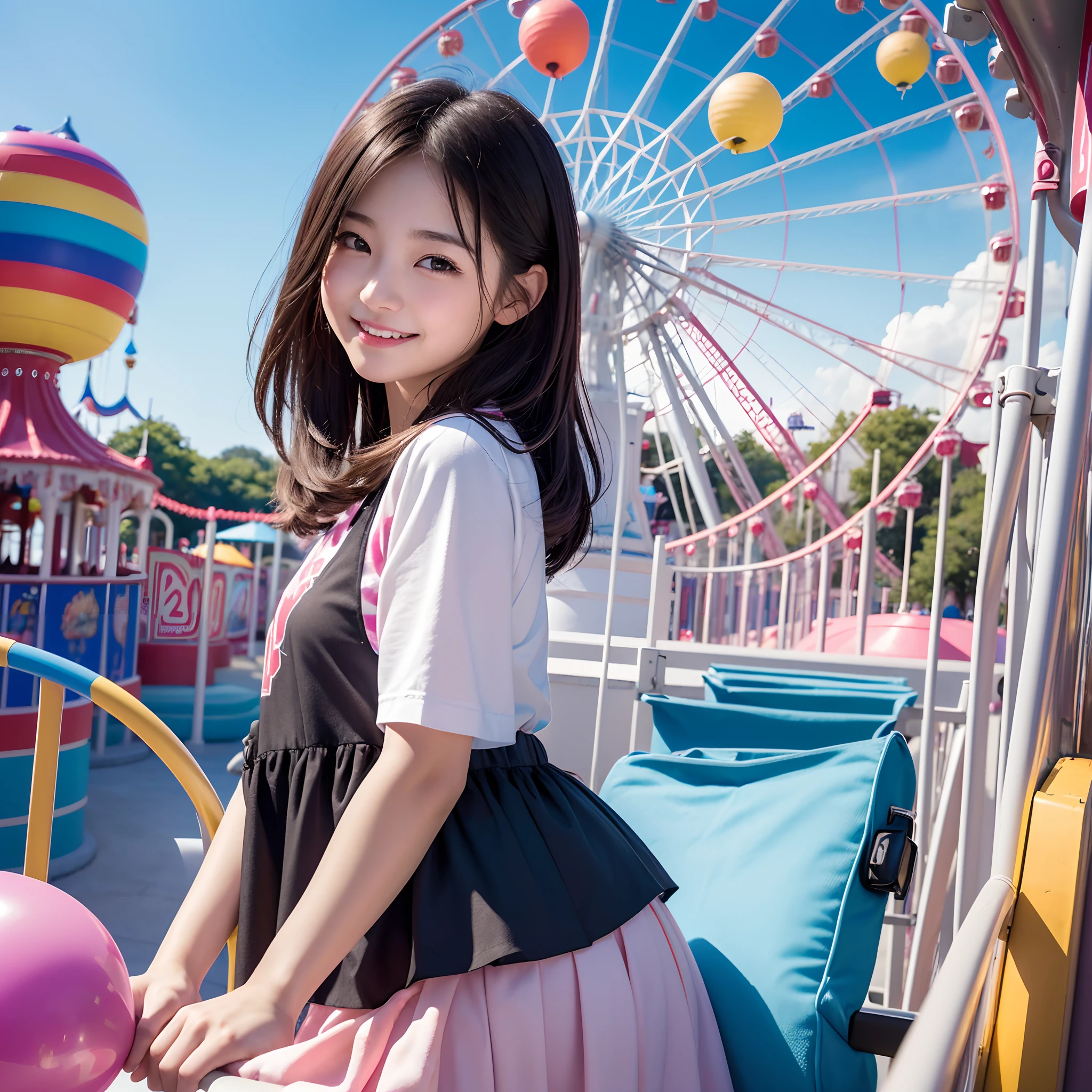 a 12 years old girl holdoing a lot of balloons, full body, stomp balloon,