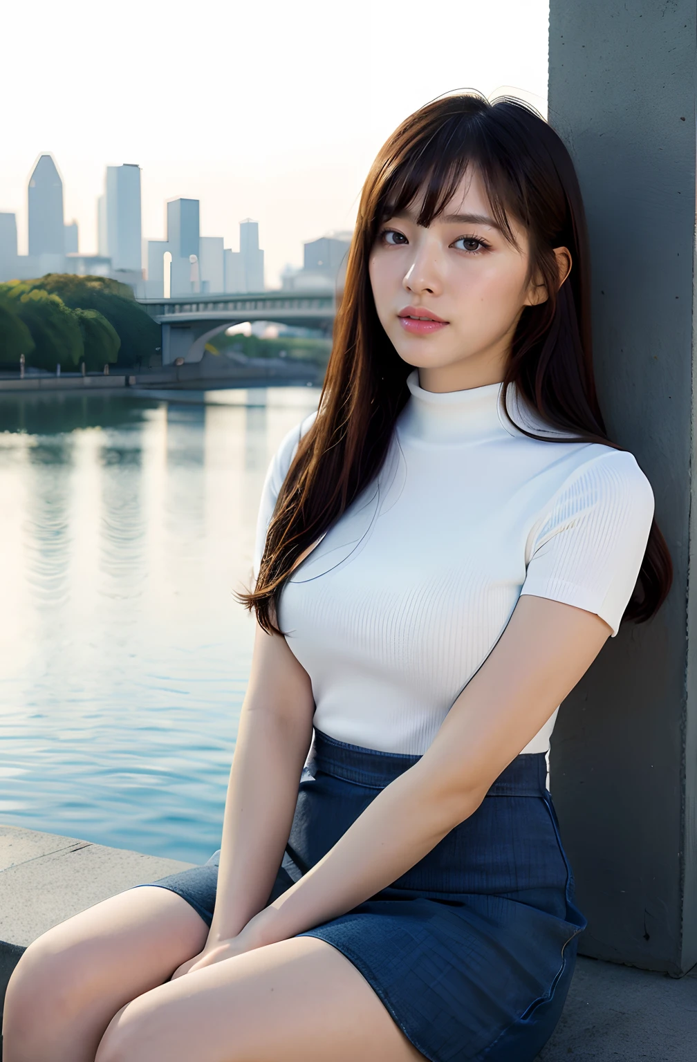 8K、top-quality、​masterpiece、超A high resolution、a picture、beautiful japanese female(pleasing:1.1) 、Elegance、There is a good、Beautiful face、Gradient lighting、1girl in、Delicate skin、Look into the distance、Brown-eyed、short hair with bangs、(breasts are large:1.0)、(medium ??????:0.8)、(realisitic:1.4)、(top-quality:1.0)、(超A high resolution:1.0)、8K、Raw photography、(​masterpiece:0.2)、(pureerosface_v1:0.5)、Contrast Trim Polo Neck Bodycon Dress、Onepiece、Polo shirt style dresses、Super Mini Length、the skirt is short、Futomo、cotton clothes、Mini dress、Collared dress、no sleeves、Sleeveless、Tight、barechested、cotton clothes、want me、Take your eyes off、deep in the night、total darkness、deep in the night、mid night、subject、Lean、Look here、Ass big、a large bust、Kinda chubby、Bangs shed to the side、big butts、neat and well-groomed hairstyle、Bring your chest together、Feels、Mouth slightly open、Brown clothes、a necklace、Ass big、Futomo、slightly drunk、intoxicated、Naughty mood、I want to kiss、On the pedestrian bridge、Pedestrian bridge railing、crouching down、Sit up、Squatting on the ground、You can see the night view of Tokyo from the pedestrian bridge、Laugh、stare、Spread your legs apart、Open your crotch、Opening legs、I can see my panties、Raise one leg and leg、