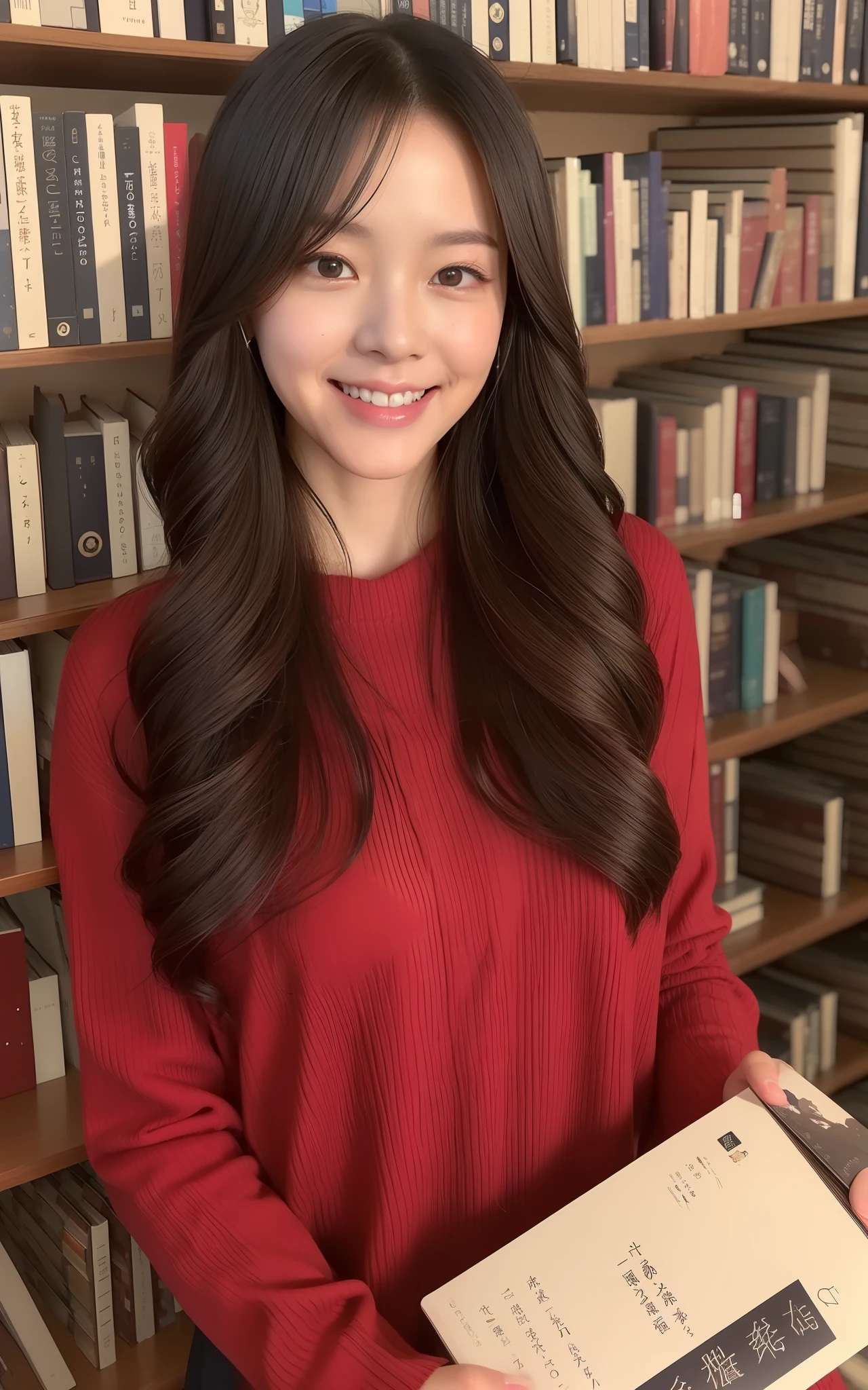 ((top-quality、8K、​masterpiece:1.3、超A high resolution))、(Clear focus:1.4、The focus is on people:1.2)、A Japanese Lady、High school students、1 persons、The upper part of the body、((dark brown  hair))、(1/Red 2 and Red 1/2 pink sweaters:1.2、Detailed fabrics、Fluffy fabric)、Super fine face、light skinned、A detailed eye、Narrow-eyed、二重まぶた、Reddish cheeks、Detailed skin、light skinned、Sweating、Lustrous skin、Shine skin、Shaded skin、ruddy lips、A smile、Silver earrings、Large breasts、looking in camera、(细致背景、book library:1.5)、Daytime、Room lighting、dynamic ungle、wakame、wakame、wakame、wakame、wakame、wakame、wakame、wakame、wakame、wakame、wakame、wakame、wakame、wakame、wakame、wakame、wakame、wakame、wakame、wakame、wakame、wakame、wakame、wakame、wakame