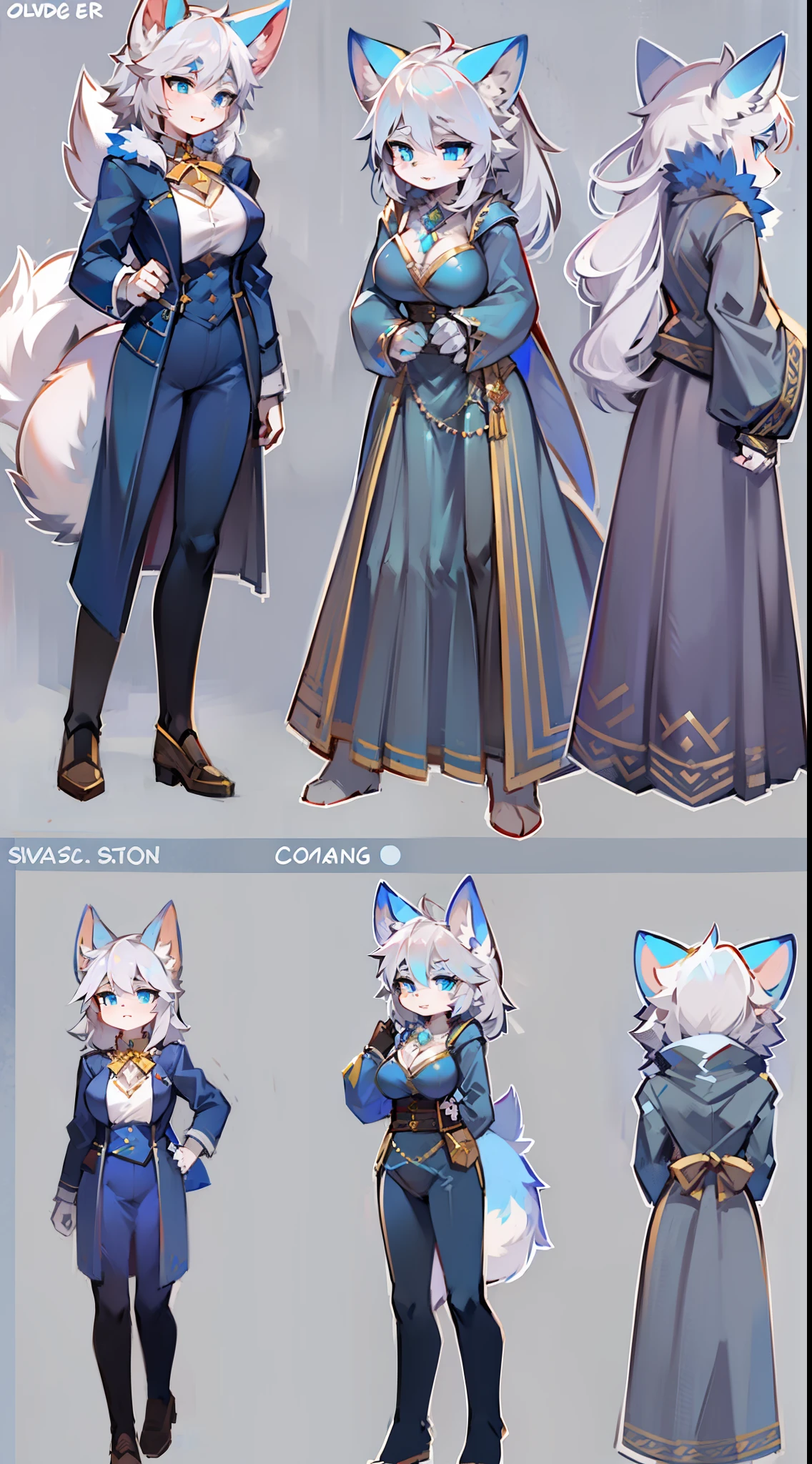 opera house,Big-tailed wolf,blue color eyes,Gray hair,Female,Composer's costume