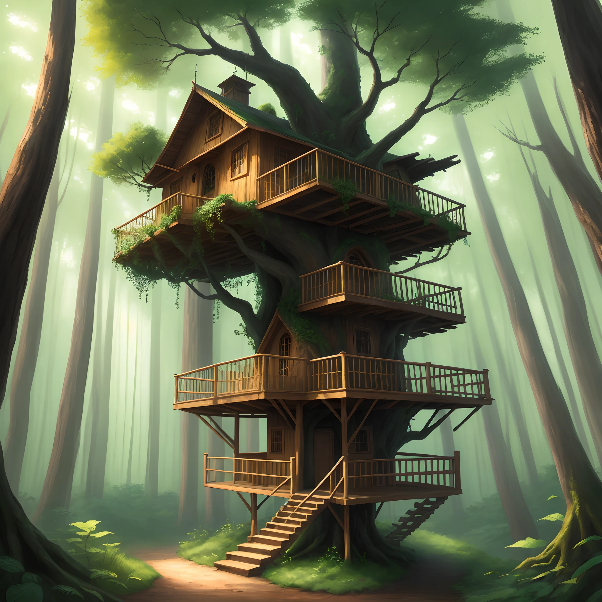 Girl forest tree house