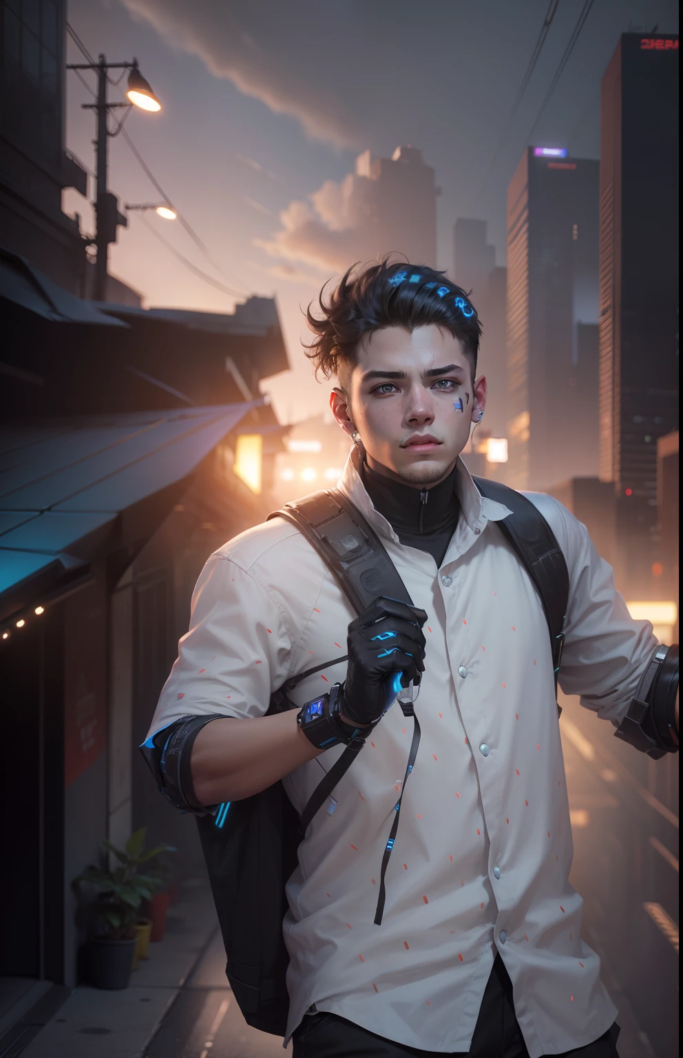Change background cyberpunk handsame boy, realistic face, 8k, ultra reulistic