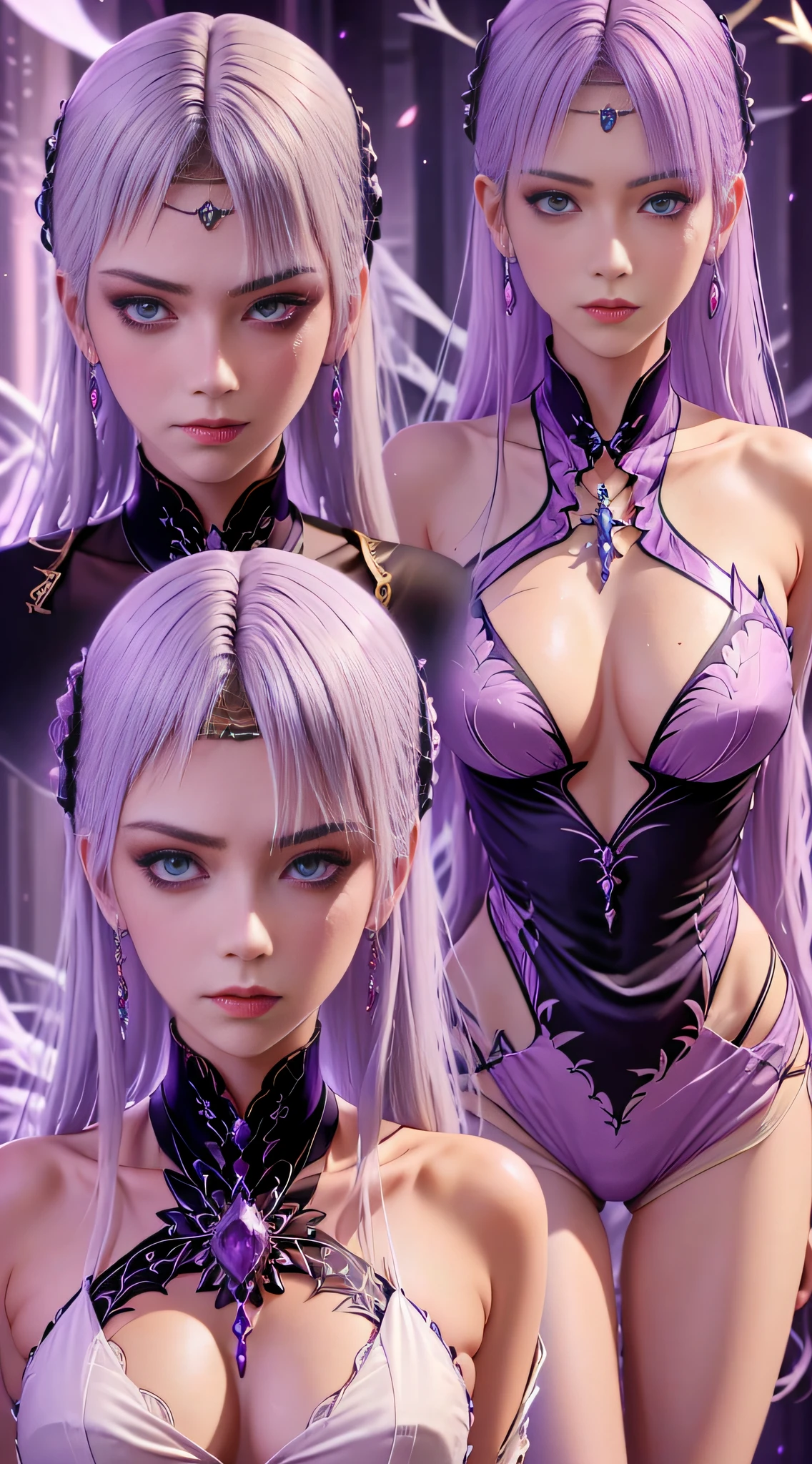 realisticlying,(tmasterpiece,top Quority,best qualtiy,offcial art,Beauty and aesthetics:1.2),The is very detailed,s fractal art,Colorful,Most detailed,zentangle,(abstract backgrounds:1.5)(1gire:1.3),Kamimei,lilac purple hair,(luminous red eyes),mistic,(magia),Ice and snow,((Lycoris radiata)),Yellow Springs Hell,Soul Ferryman,the phantom