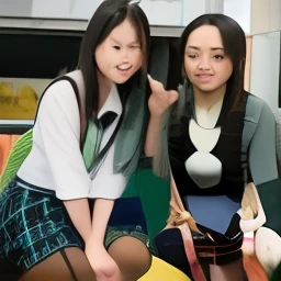 two asian girls in school uniforms posing for a picture, two japanese schoolgirls posing, taken with canon 5d mk4, nixeu and sakimichan, shot with canon eoa 6 d mark ii, jaeyeon nam, high school, two girls, taken with canon eos 5 d mark iv, ulzzang, photo taken with nikon d 7 5 0