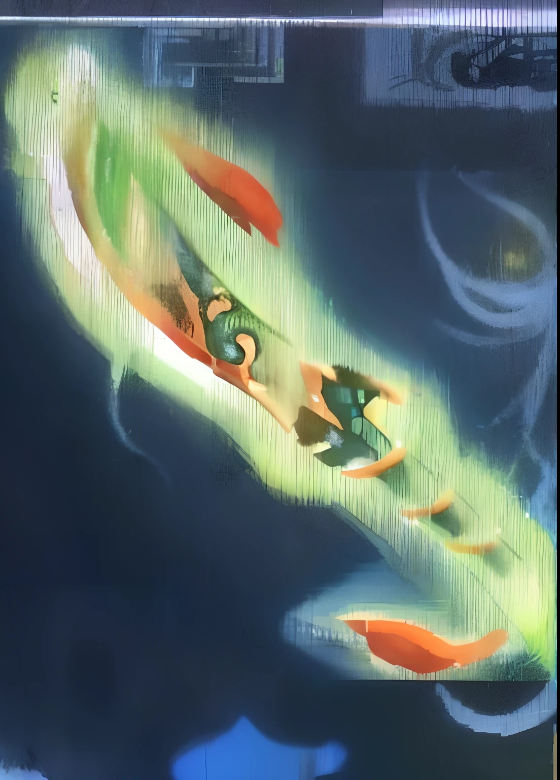 There is a picture of a fish with Chinese characters on the screen, Fine details. anime big breast. Tentacles, Overlay Chinese text, yoshitaka amano vibe, yoshitaka amano photorealistic, ethereal eel, Album art, medium close up shot, overlaid with chinese adverts, Chiba Yuda
