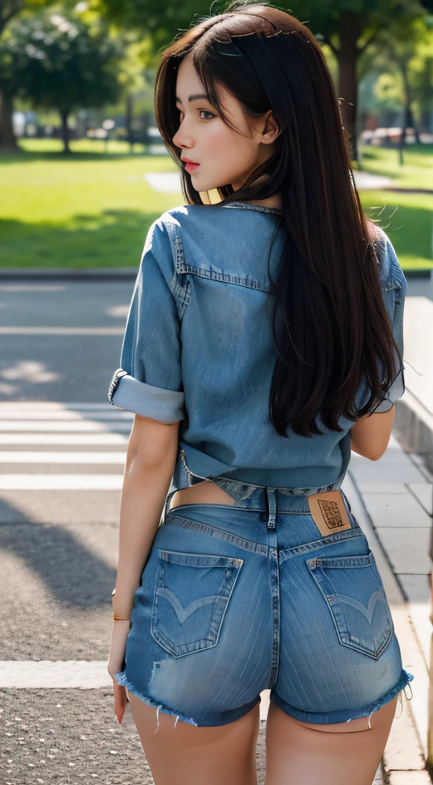 1girl, ass support, park,
denim shorts,, masterpiece, best quality, highly detailed