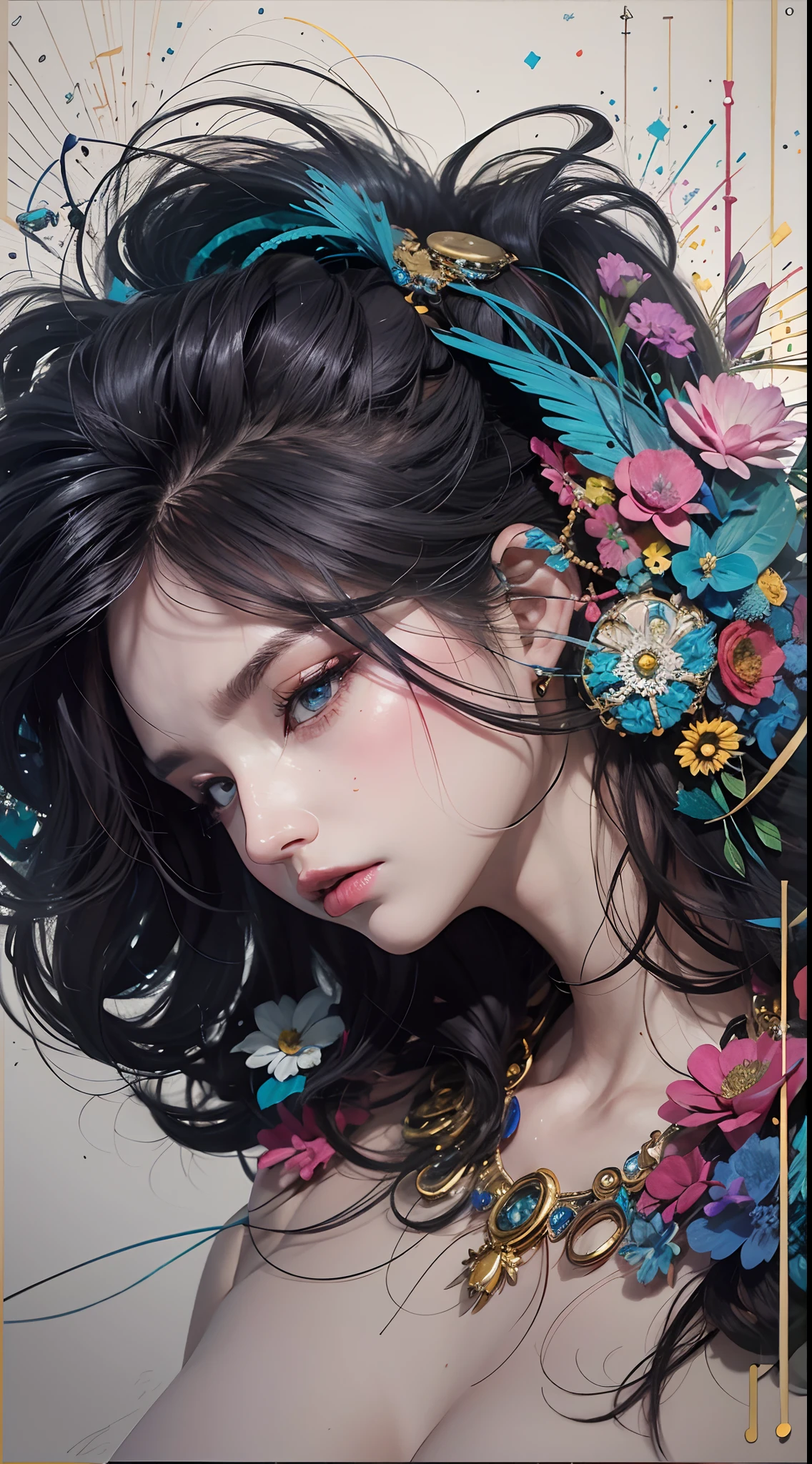 official art, unity 8k wallpaper, ultra detailed, beautiful and aesthetic, beautiful, masterpiece, best quality, (zentangle, mandala, tangle, entangle), dynamic angle, cowboyshot, the most beautiful form of chaos, elegant, a brutalist designed, vivid colours, romanticism, by james jean, roby dwi antono, ross tran, francis bacon, michal mraz, adrian ghenie, petra cortright, gerhard richter, takato yamamoto, ashley wood, atmospheric, enjoying a stream of music, where you can visualize the notes, ??????? of musical notes, streaming musical notes visible