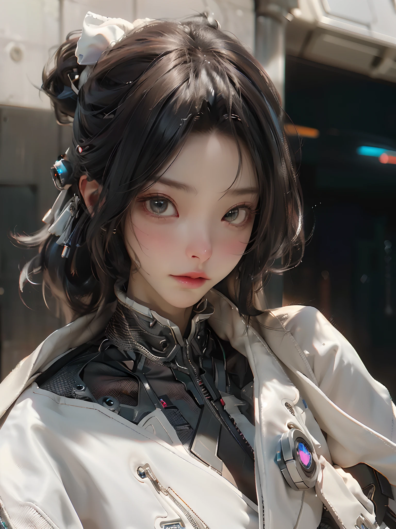 ((Best quality)), ((masterpiece)), (detailed:1.4), 3D, an image of a beautiful cyberpunk female,HDR (High Dynamic Range),Ray Tracing,NVIDIA RTX,Super-Resolution,Unreal 5,Subsurface scattering,PBR Texturing,Post-processing,Anisotropic Filtering,Depth-of-field,Maximum clarity and sharpness,Multi-layered textures,Albedo and Specular maps,Surface shading,Accurate simulation of light-material interaction,Perfect proportions,Octane Render,Two-tone lighting,Wide aperture,Low ISO,White balance,Rule of thirds,8K RAW,