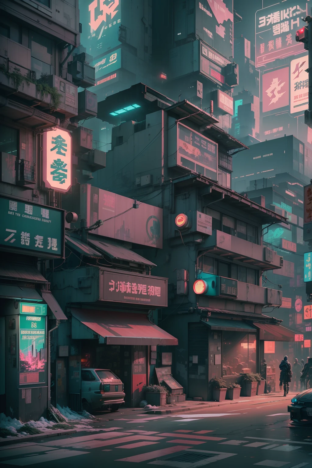 A building has a sign on it,Inspired by Liam Wong,Cyberpunk illustrations are presented in detail,cyberpunk artstyle,cyberpunk pixel art,cyberpunk garage on jupiter,Cyberpunk Building,Cyberpunk buildings,cyberpunk theme art,inspired by Josan Gonzalez,cyberpunk anime art,anime style cityscape,set in post apocalyptic tokyo,urban concept art,San Francisco background。