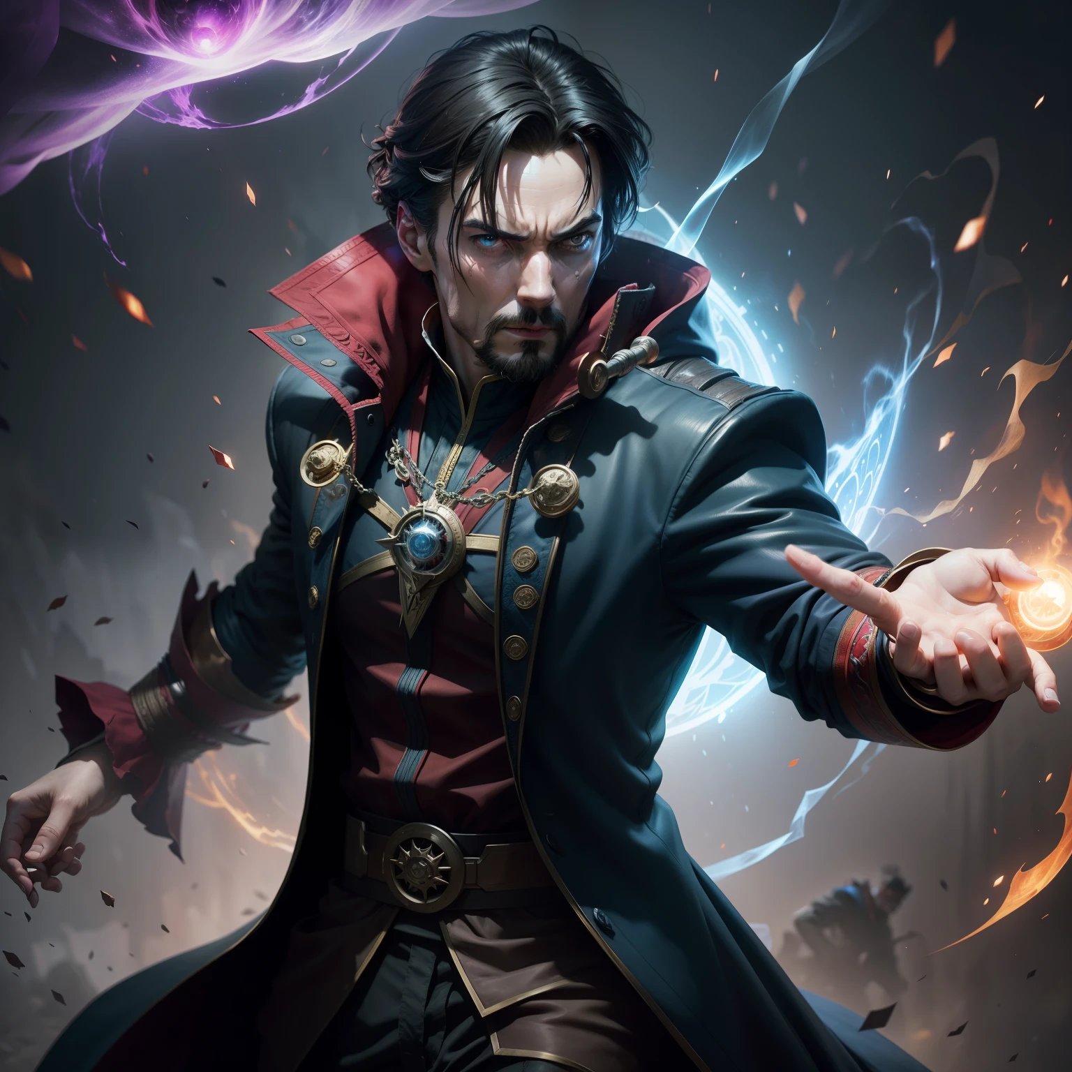 Doctor strange fight with evil doctor strange extra magical power ultra realistic cyberpunk