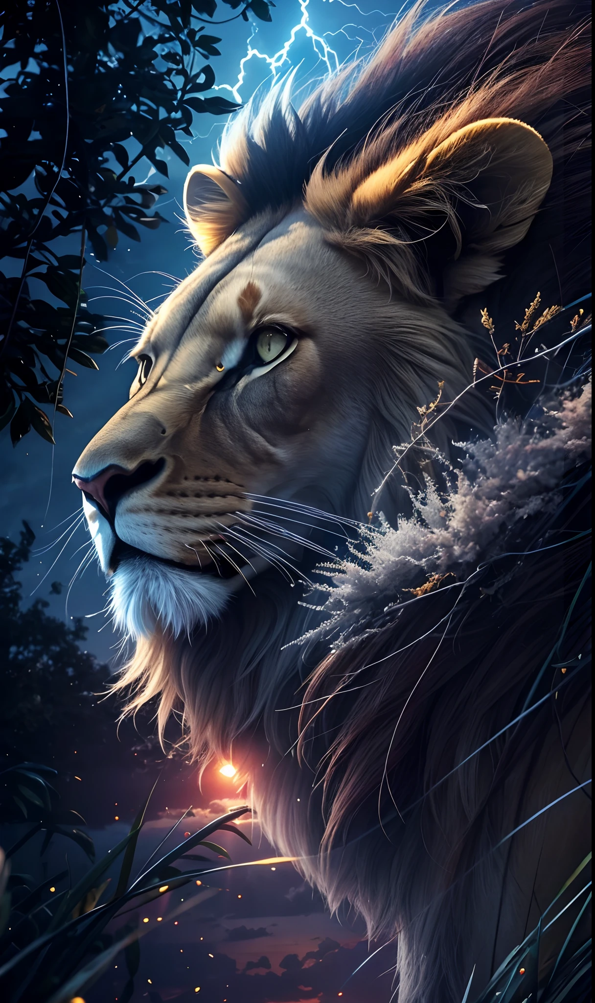 Lion, leone, King, naturais, Natureza, Natureza, Linda, renderizado, fotorrealista, UltraHD, 4k, texturasdetalhadas, sombras detalhadas, cores detalhadas, por do sol, sol se pondo, Sunset, Natureza Linda, fundo preto, por do sol, contraste detalhado, contraste realista, alta resolução, cores detalhadas,
