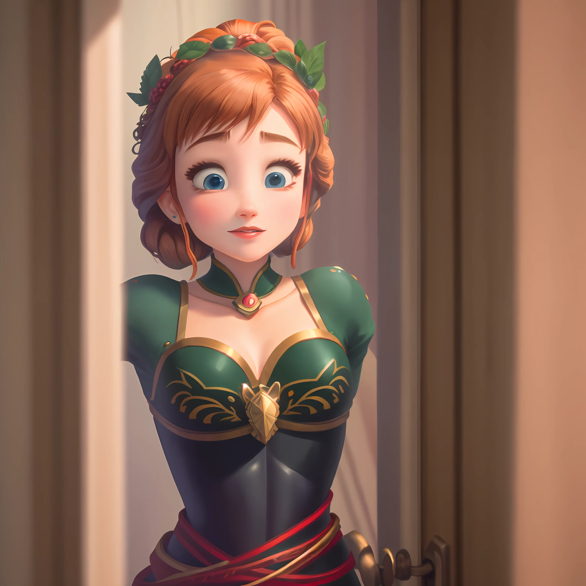 muscular woman, large biceps, Anna from Frozen, realistic, 1girl, beautiful detailed eyes, beautiful detailed lips, extremely detailed eyes and face, long eyelashes, high quality, (best quality,4k,8k,highres,masterpiece:1.2),ultra-detailed,(realistic,photorealistic,photo-realistic:1.37), HDR, UHD, studio lighting, ultra-fine painting, sharp focus, physically-based rendering, extreme detail description, professional, vivid colors, bokeh, digital painting, photorealistic, beautiful lighting, cinematic, dramatic, epic, heroic