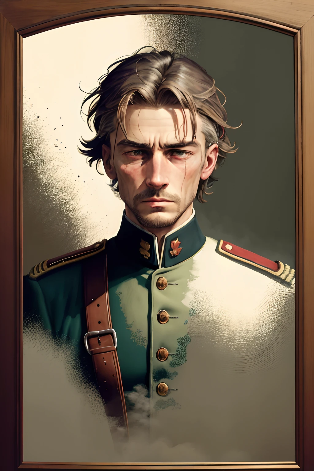 German soldiers in World War I, sludgy, stalemate, mist, Rattling breath, desolated, uneasy, anxiety, Shell shock, grieves, Broken mirror, Sformatto, asymmetrical, warm and cool colors, In Flix Walloton,Paul Delvaux,Leonora Carrington's style, ultra - detailed, iintricate, ultra-realistic realism,