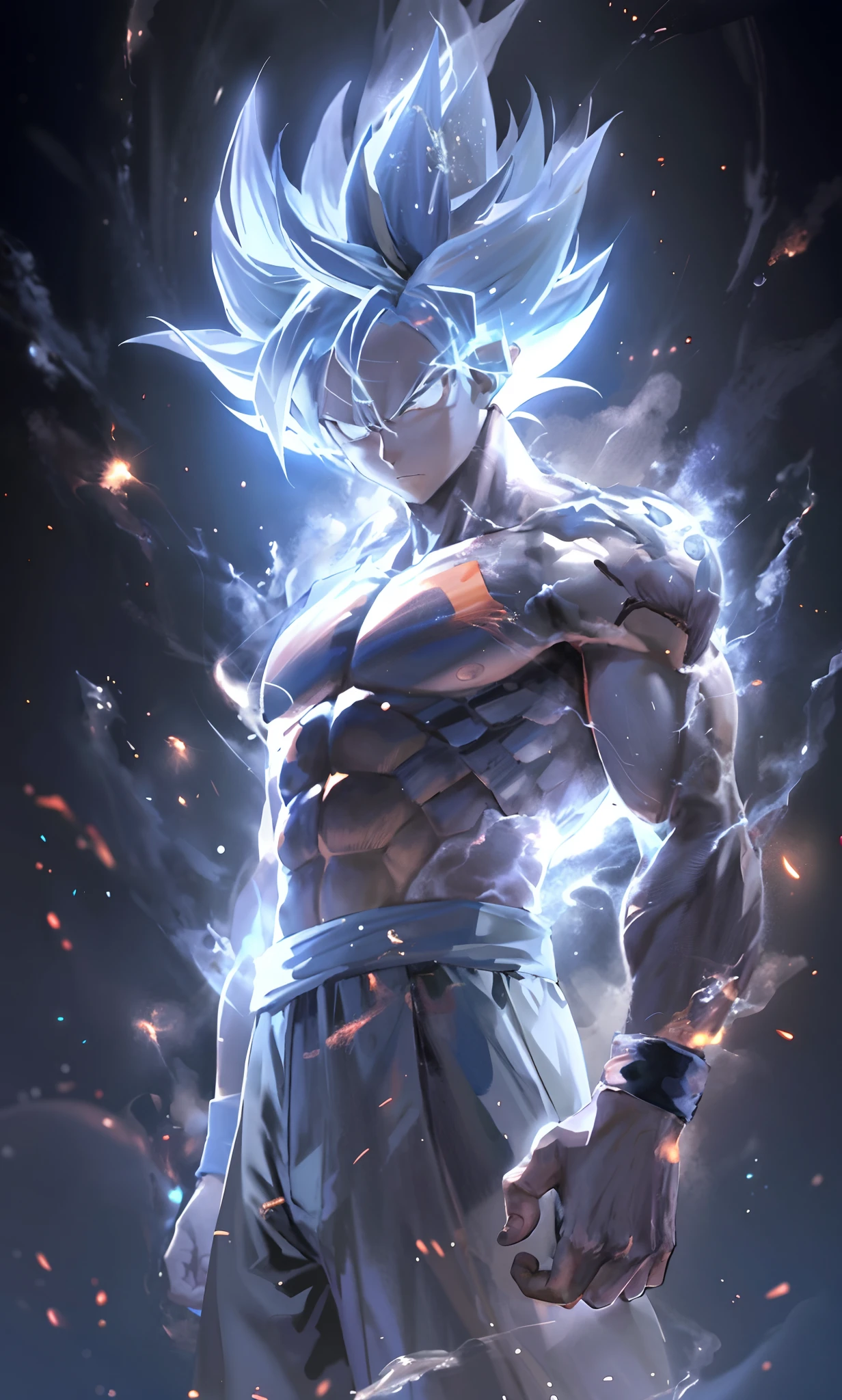 One body is very large，Close-up of a person with a very large body，ultra instinct，Epic anime of energy people，4K comic wallpaper，Super Saiyan Blue，anime wallaper，4k anime wallpapers，Anime wallpaper 4 k，Anime wallpaper 4K，Character Dragon Ball，Wukong，human goku，Highly detailed portrait of Super Saiyan Goku，There is a small child like him，The child is next to his waist