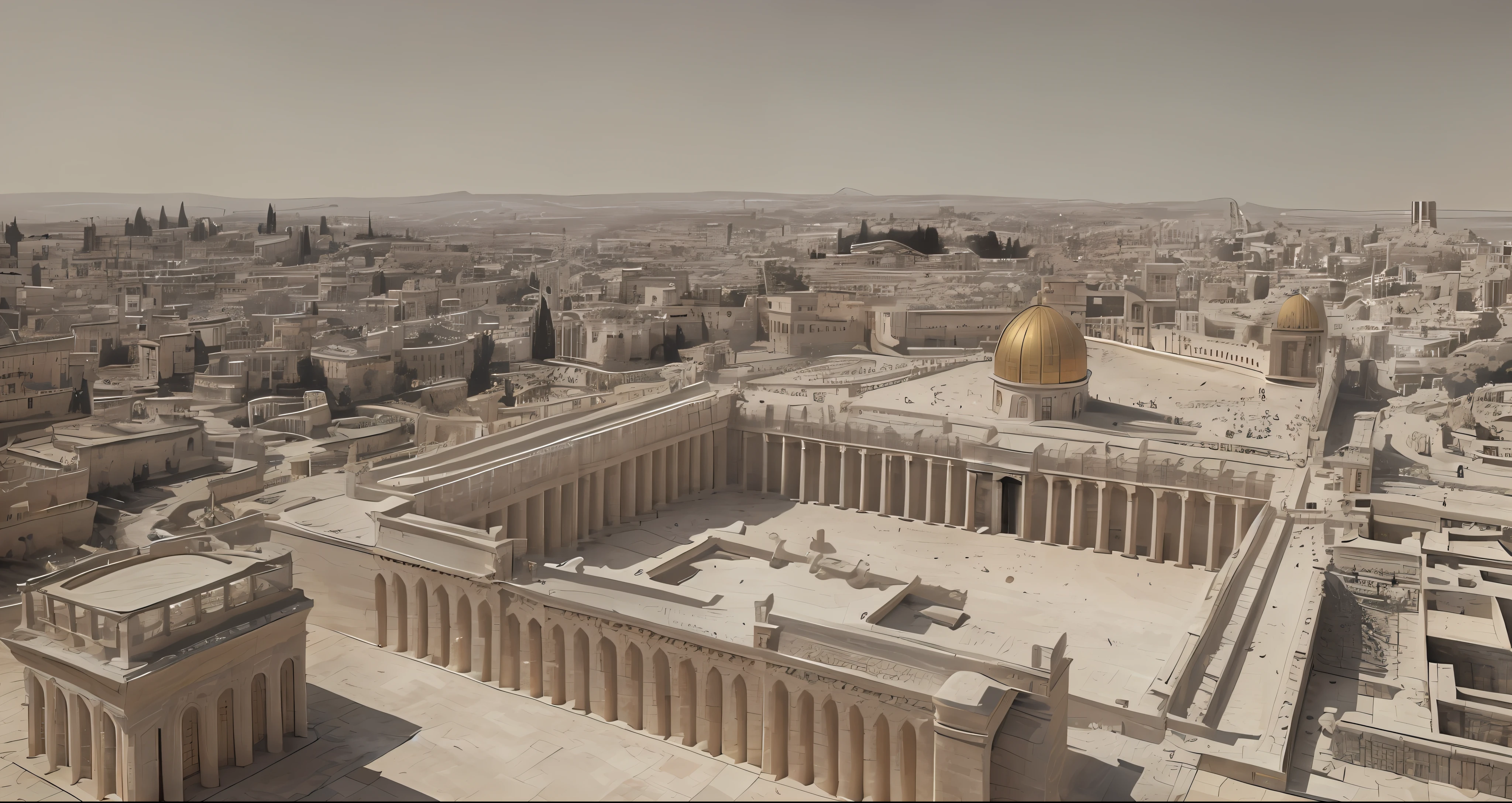 representation of the palace of King Herod in Jerusalem, masterpiece, best quality, boniano, shukezouma, fantastic composition, old jerusalem city, many buildings, detail of heaven beauty, realistic, realism
