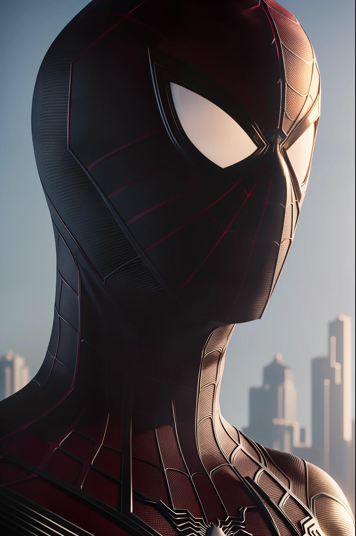 Thomas Stanley Holland as Spider-Man, vhs effect, beautiful elegant face, full body portrait, wearing stylish black spiderman armor, standard body, white skin (skin texture:1.2), intricate details, fine detail, super detail, ray tracing, subsurface scattering, diffuse soft light, shallow depth of field, by (Oliver Wetter)