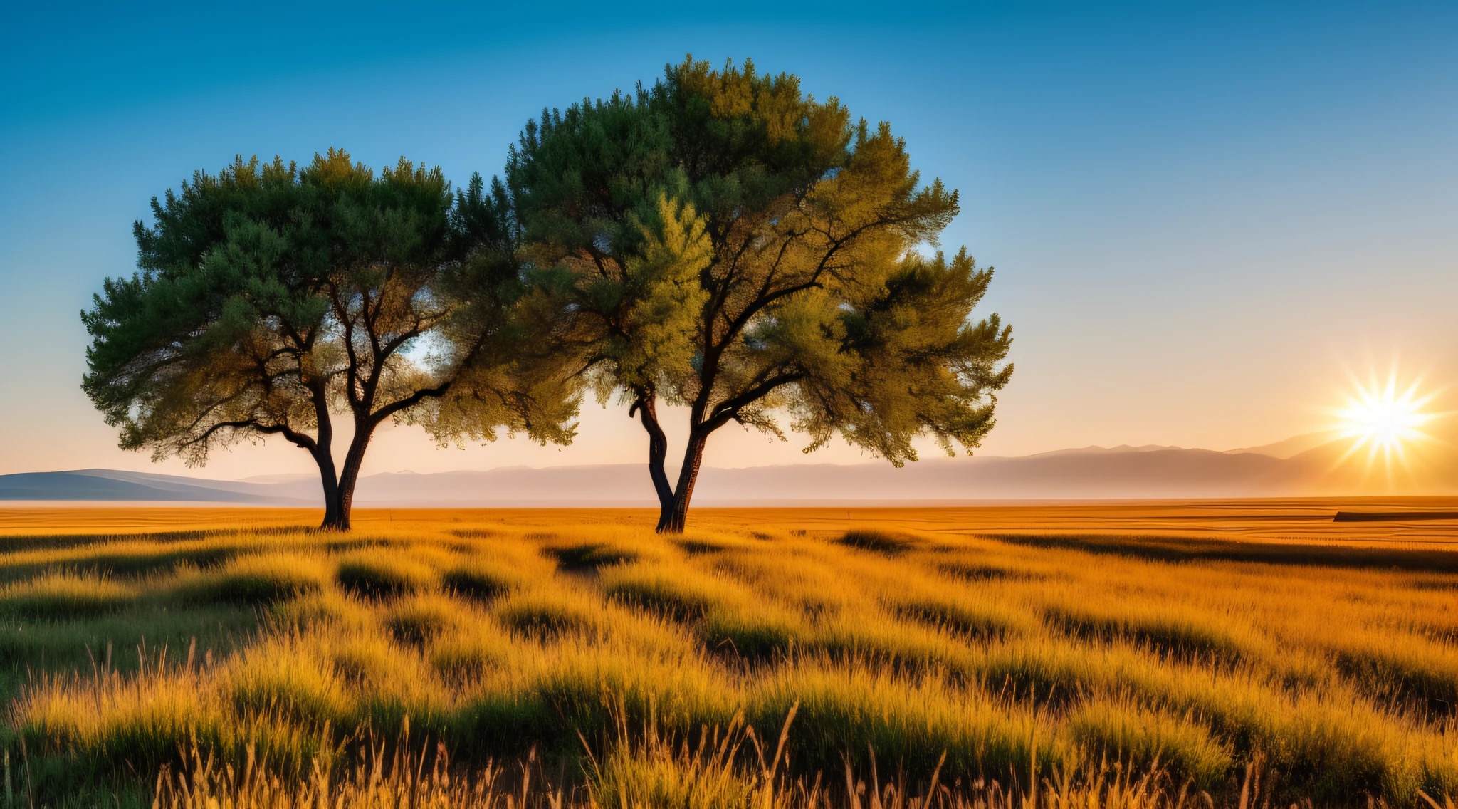 Morning glow,On the steppe,The tree,mont,beautiful natural places,k hd