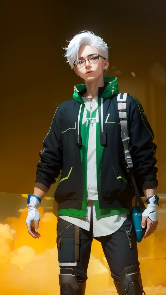 Anime, realistic, 1boy handsome, Korea, white hair, 4k quality, wearing glasses