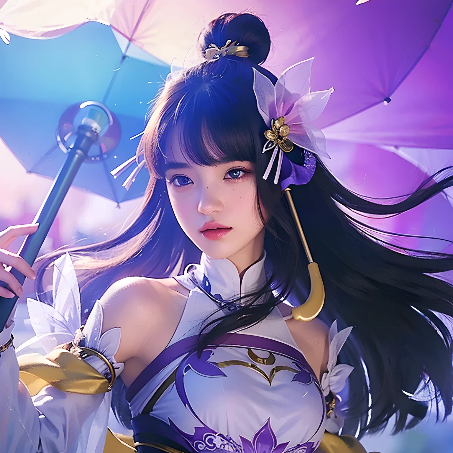 (photorealistic:1.4), best quality, masterpiece, ultra high res, 1girl, (detailed face:1.2), (detailed eyes:1.2), (detailed hair:1.2), (detailed clothes:1.2), 4k, (detailed color:1.2), (holding a umbrella:1.2),