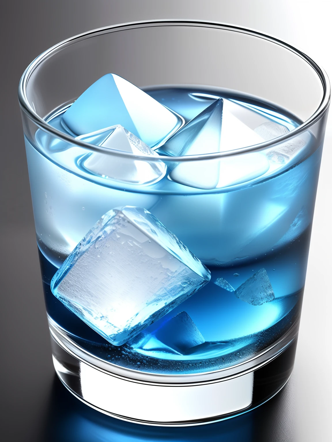 ighly detailed、top-quality、Ice and water in a transparent glass