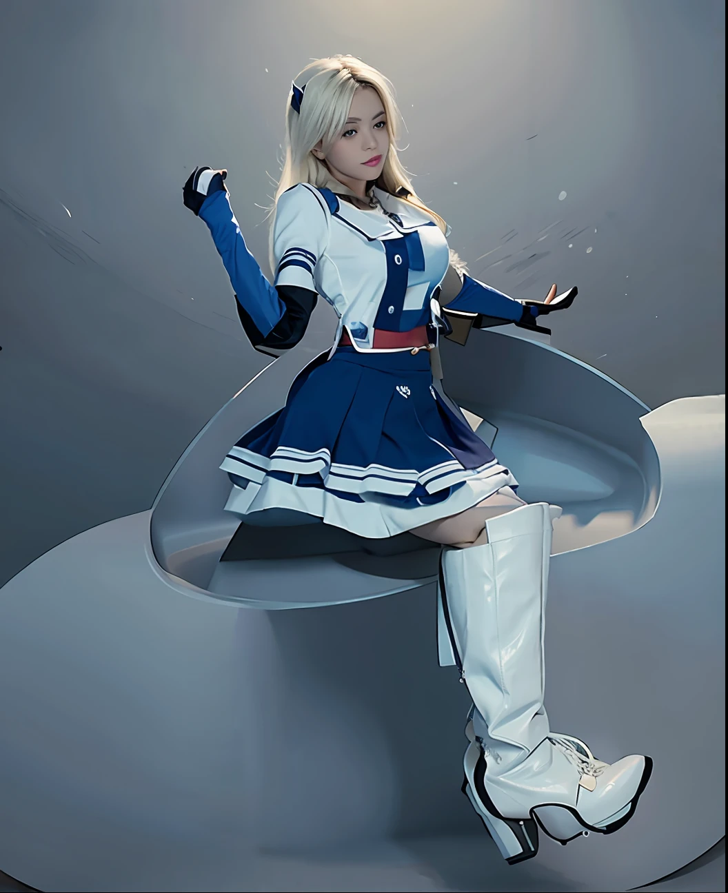 https://image7.cdn.haiyiai.com/static/upload/20230814/9749f335-7c83-4a0a-b644-f8ac4502b760.PNG Pretty girl,Wearing a blue and white sailor suit,short skirt,White over-the-knee boots,Sit in the saddle,eye closeds,Chest,Raise your arms,Lateral face,Full body like, --iw 2
