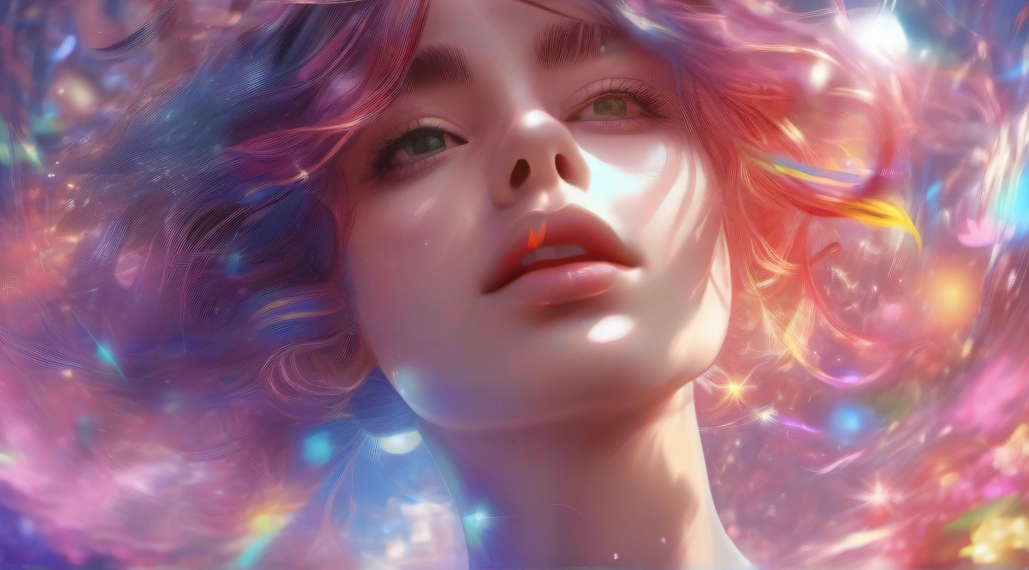 (original), (masterpiece) , (best quality) , (reality: 1.3) , photorealistic, Octane rendering, (surreal: 1.2) , perfect features, 1 girl, colorful, wet, ((translucent frilled nightgown)), (fairy wings), translucent skin, (colored inner hair), translucent hair, ((glowing inner hair)), colorful_hair ornament, the perfect appearance, her face flushed, ( her hands behind her head and out of her armpits1.4), ((caustic, seductive, sexy, charming)), the light red effect, Zero gravity, in space, crystals texture flowers, sparkle, lens flare, light leaks, Broken glass, beautiful detailed gemstone sky, (((colored inner hair, Starry sky adorns hair, (lots_of_big_((colorful))_Bubble), [pearl], [Galaxy], depth of field,colorful bubble, colorful water_drop,colorful spray))), extremely detailed wallpaper, highly detailed illustrations, (1 Girl), (best lighting) , (super-complex details) , 4K unified, (super-detailed CG: 1.2) , (8K: 1.2)