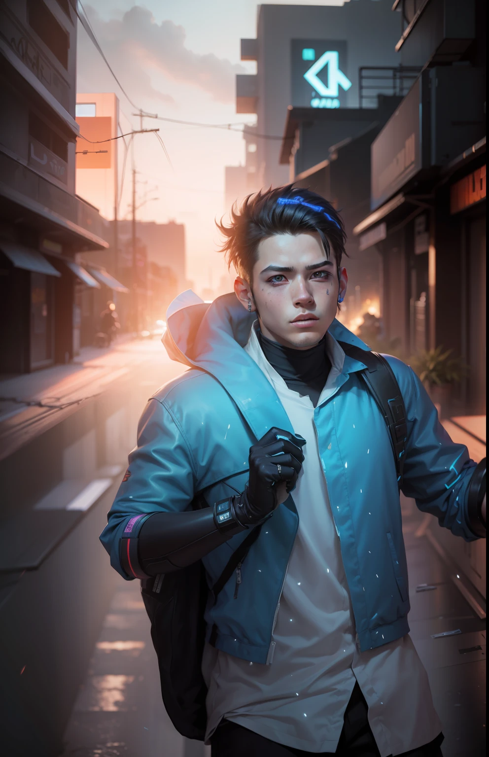 Change background cyberpunk handsame boy, realistic face, k, ultra reulistic