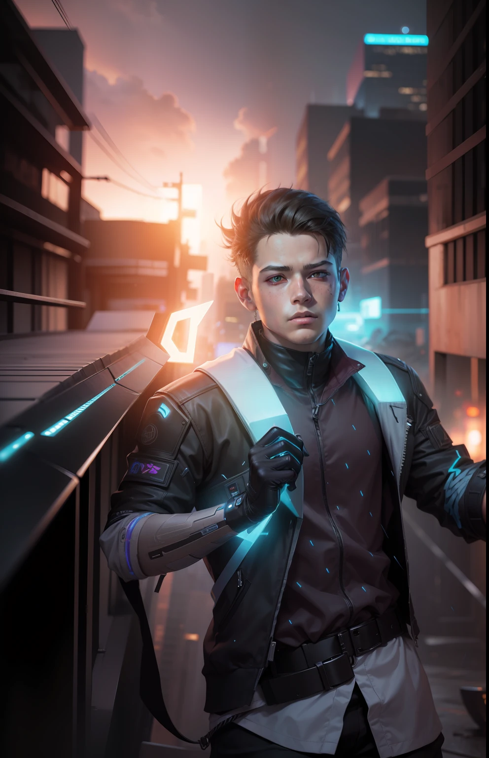 Change background cyberpunk handsame boy, realistic face, k, ultra reulistic