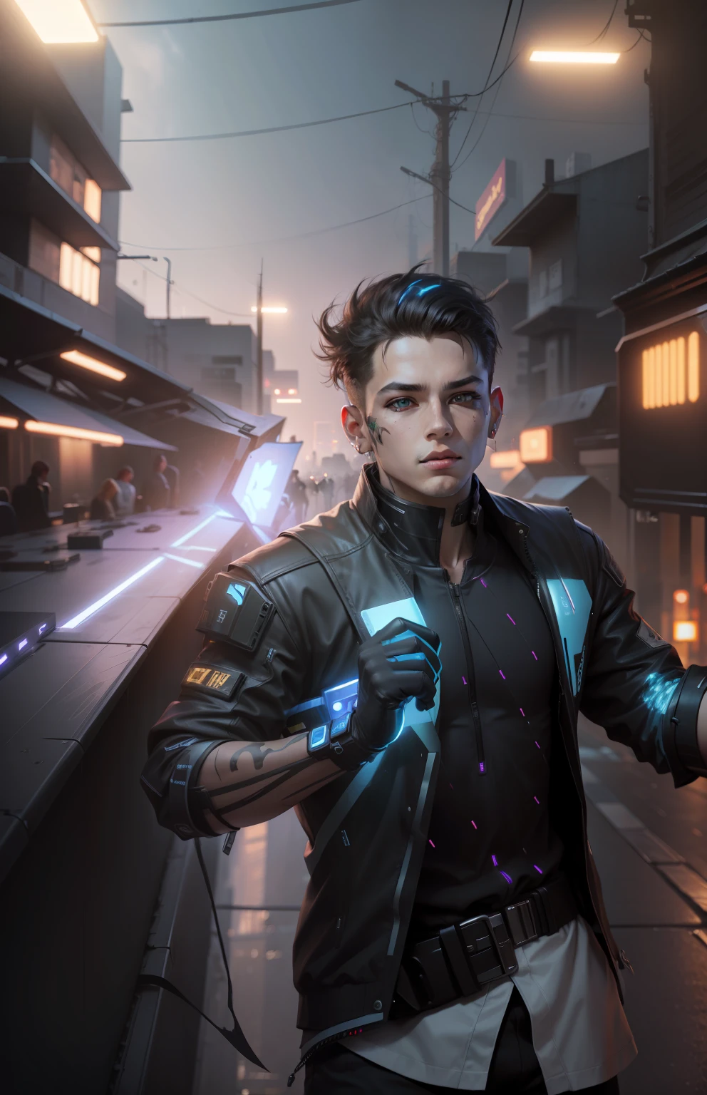 Change background cyberpunk handsame boy, realistic face, k, ultra reulistic